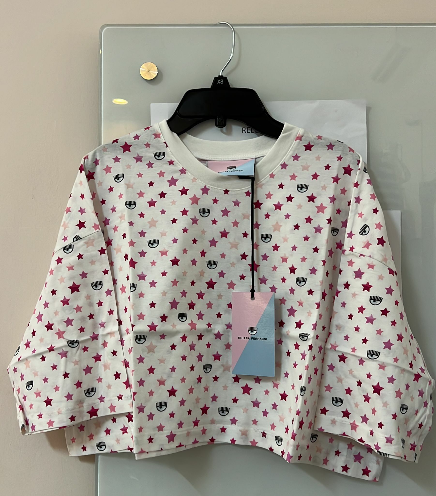 [S] CHIARA FERRAGNI STAR CROPPED TOP T-SHIRT 72CBH632-631, WHITE, JS093-003 (SCF58)