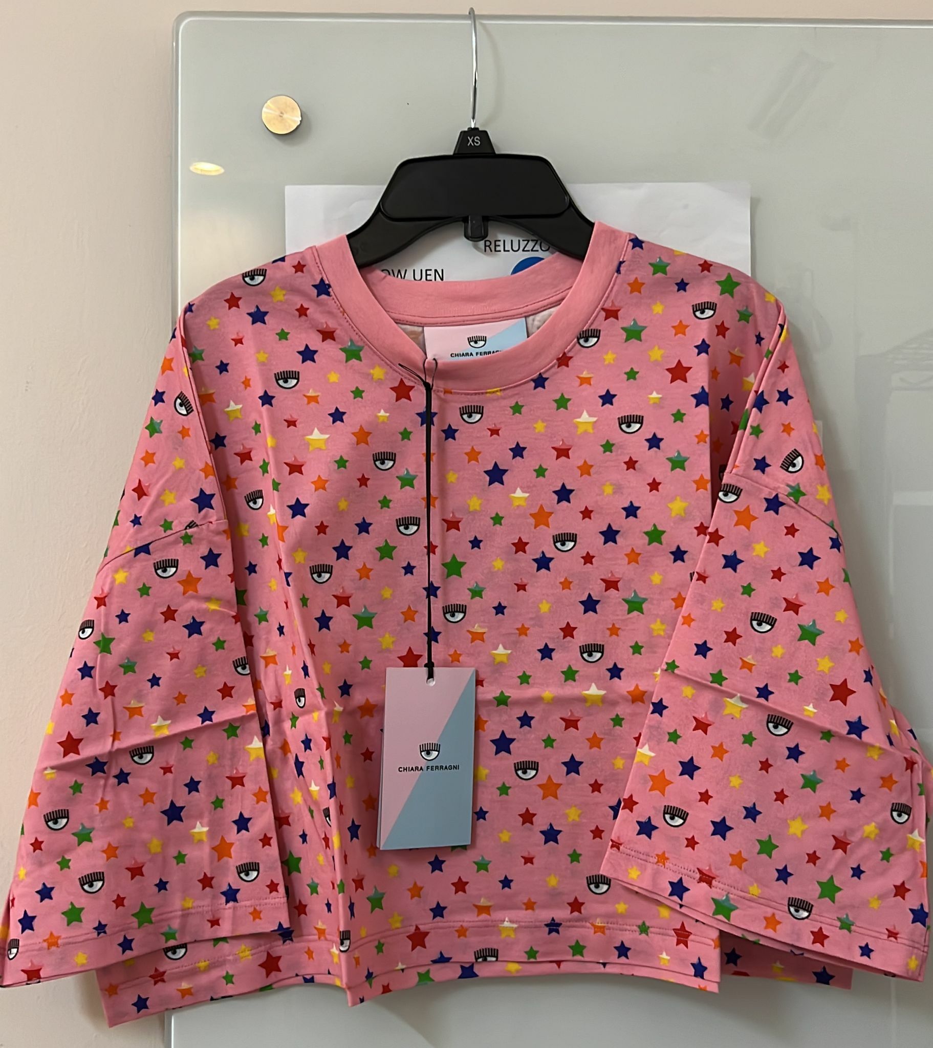 [S] CHIARA FERRAGNI RAINBOW STAR CROPPED TOP T-SHIRT 72CBH632-631, PINK, JS093-414 [FINAL SALE] (SCF59)