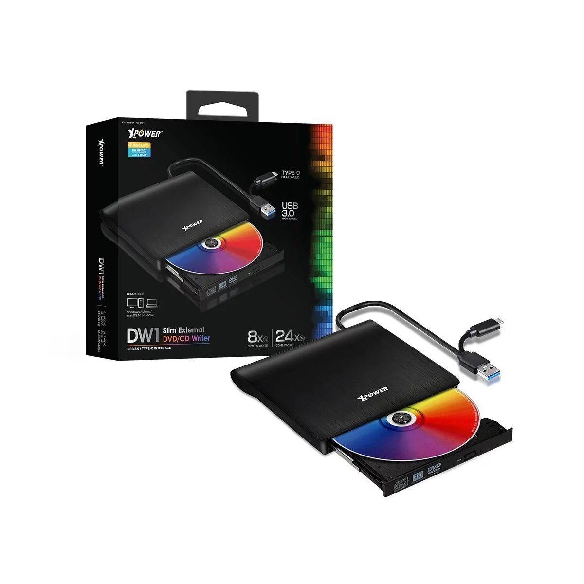 XPower DW1 TYPE-C/USB2合1外置DVD燒錄器