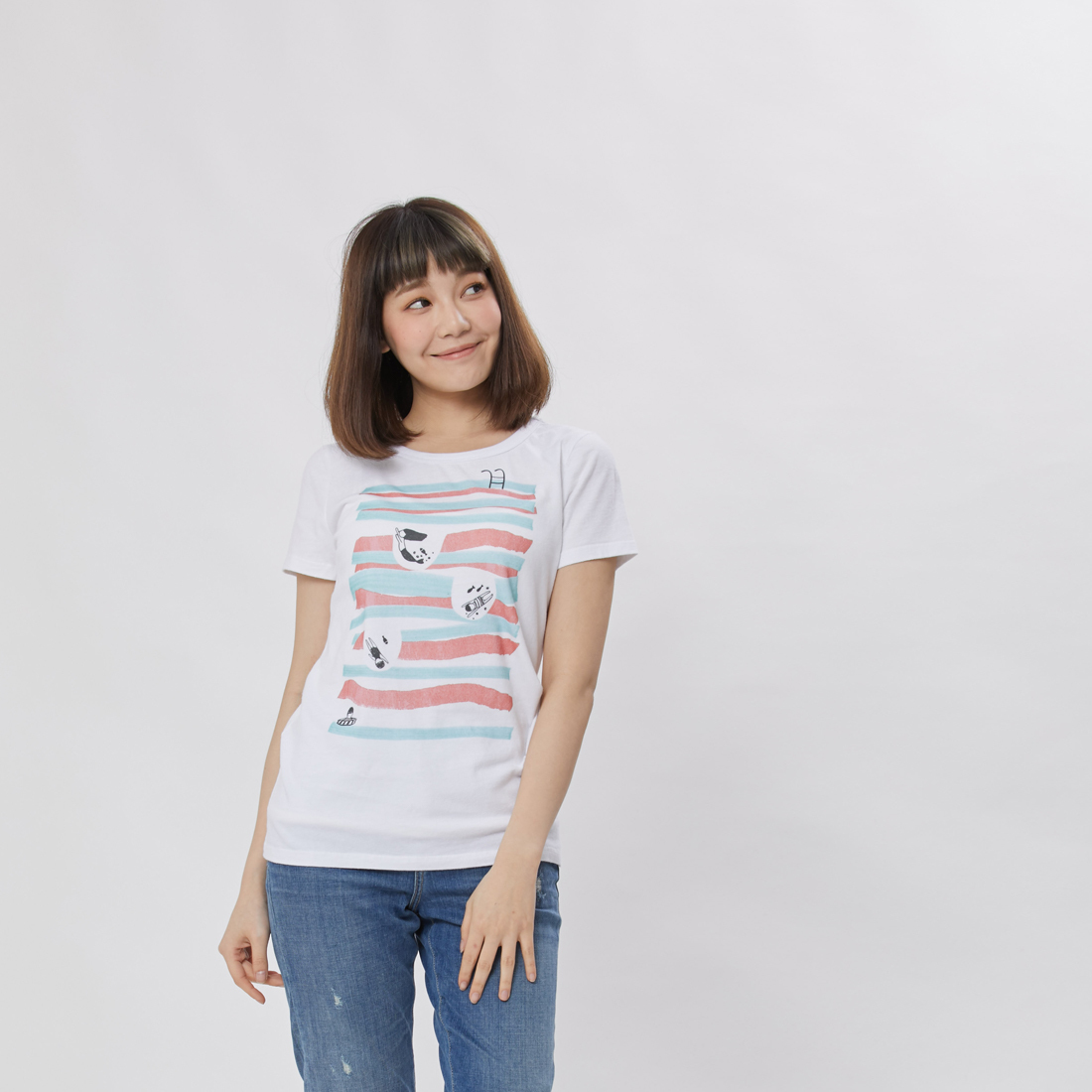 夏日游泳池 短袖 蜜桃棉 女T 純白