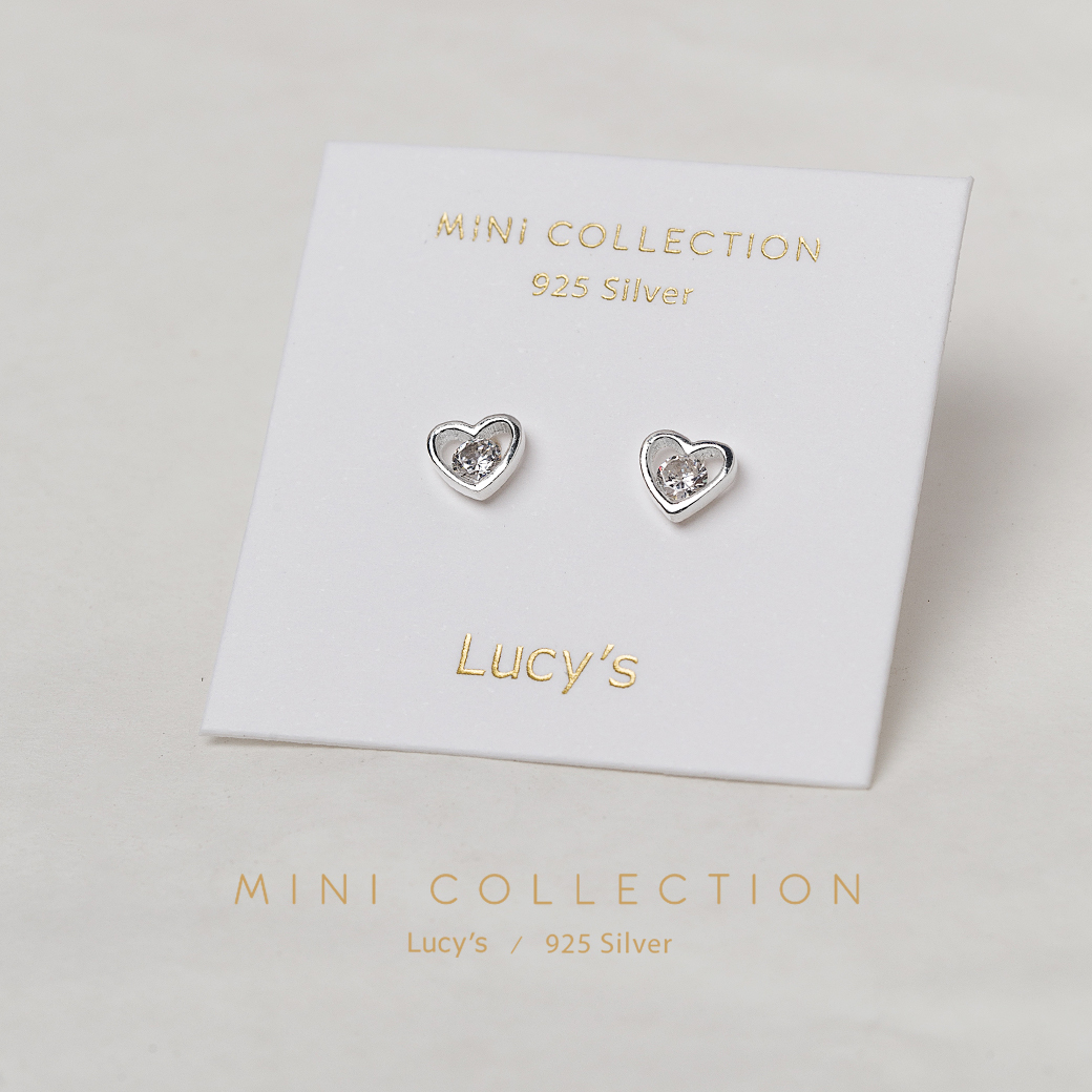 925純銀〔輕銀系列〕桃心鑽 耳環 (二色) (100532/100534)