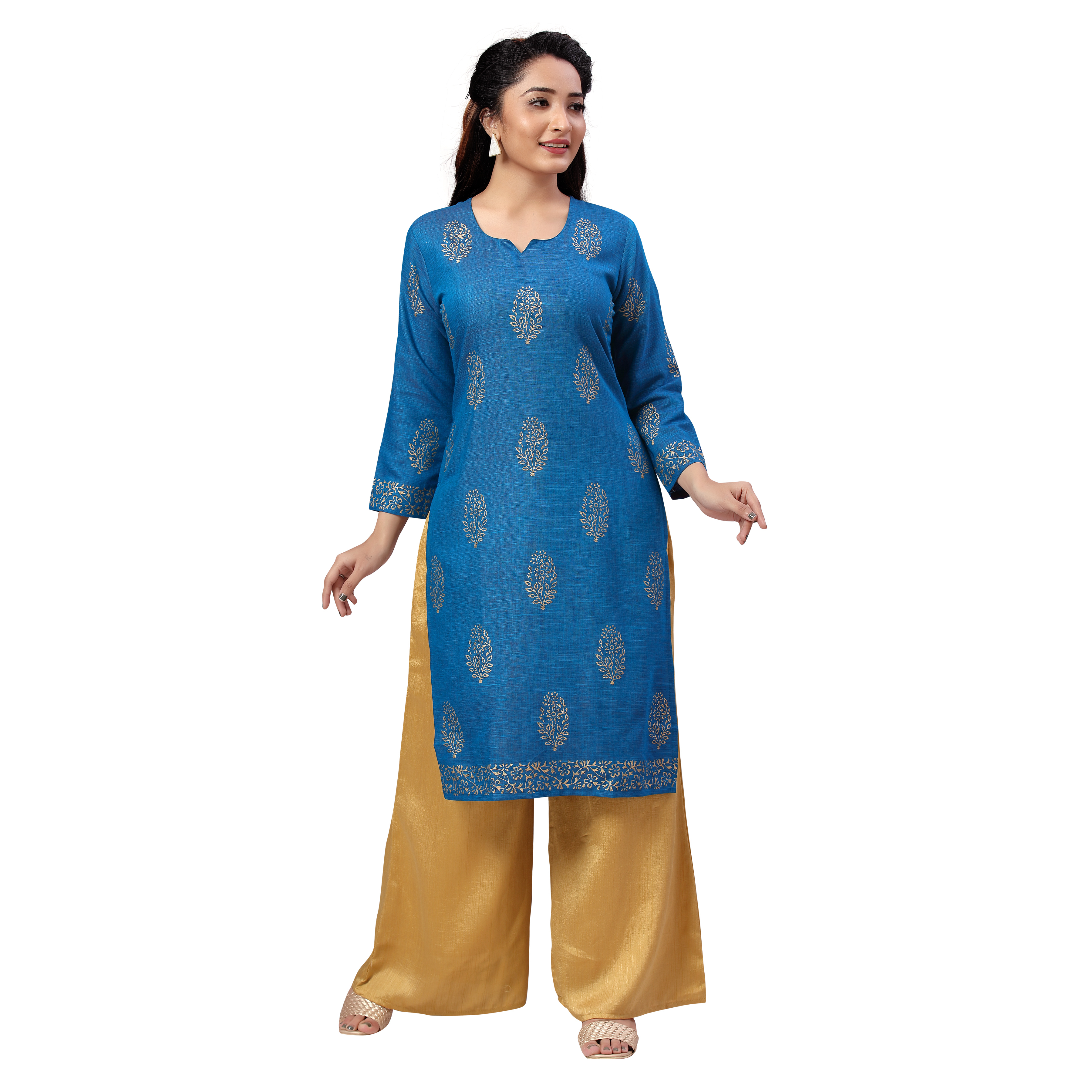 Sonali Women Long Rayon Royal Blue Printed Kurtis  Jippa Top / Indian Ladies Top / Kurtis Wanita Warna Royal Blue  / Plus Sizes Kurtis S to 6XL Q1593