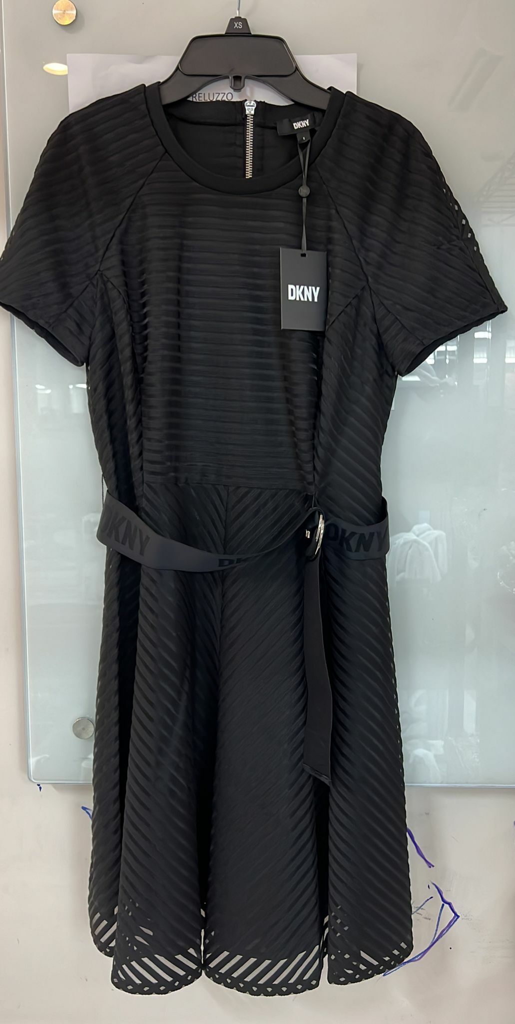 [S] DKNY FLARE SHORT SLEEVE FIT DRESS, BLACK, P2AB7M14-BLACK (SD124)