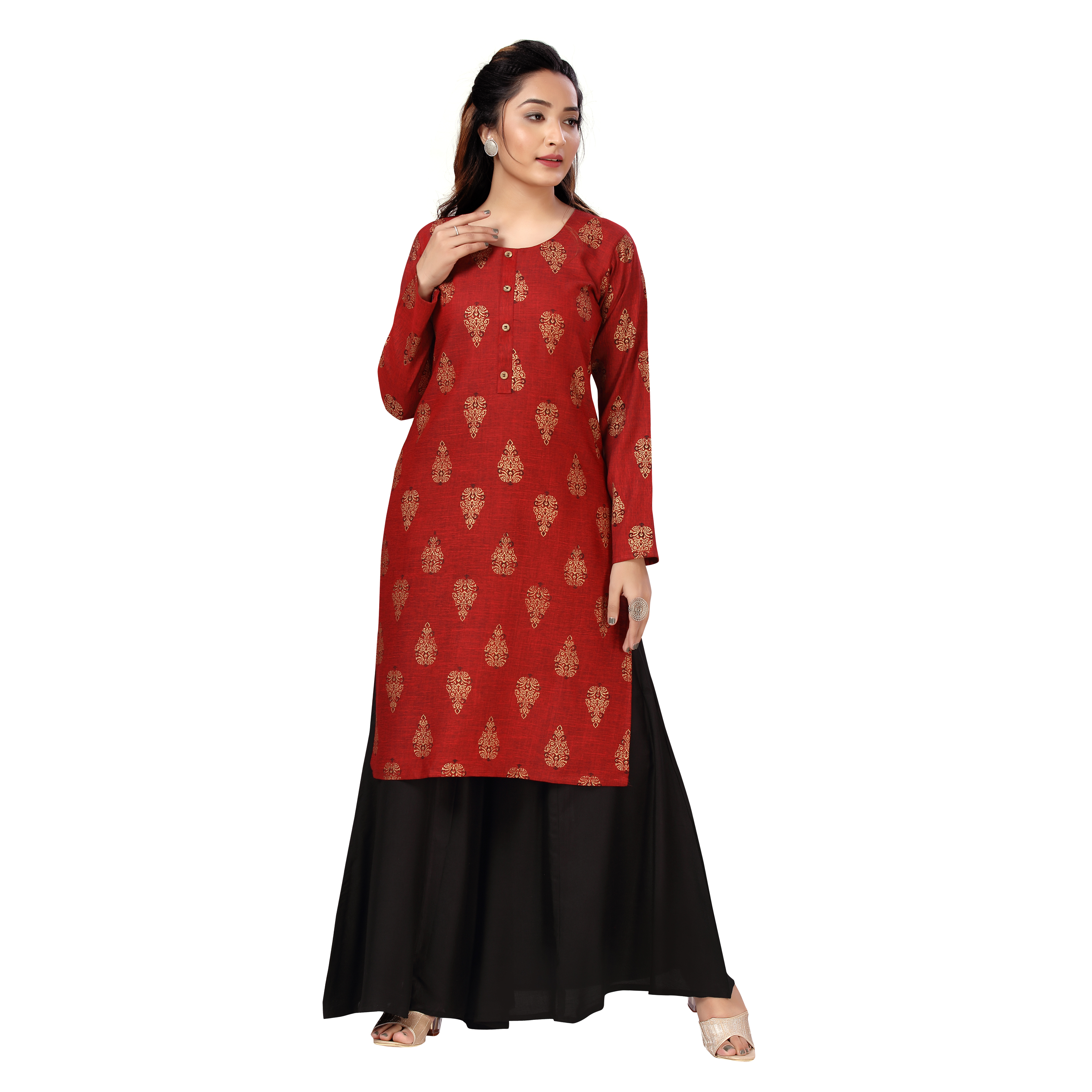 Sonali Women Long Rayon Maroon Printed Kurtis  Jippa Top / Indian Ladies Top / Kurtis Wanita Warna Maroon /Plus Sizes Kurtis S to 6XL Q1595