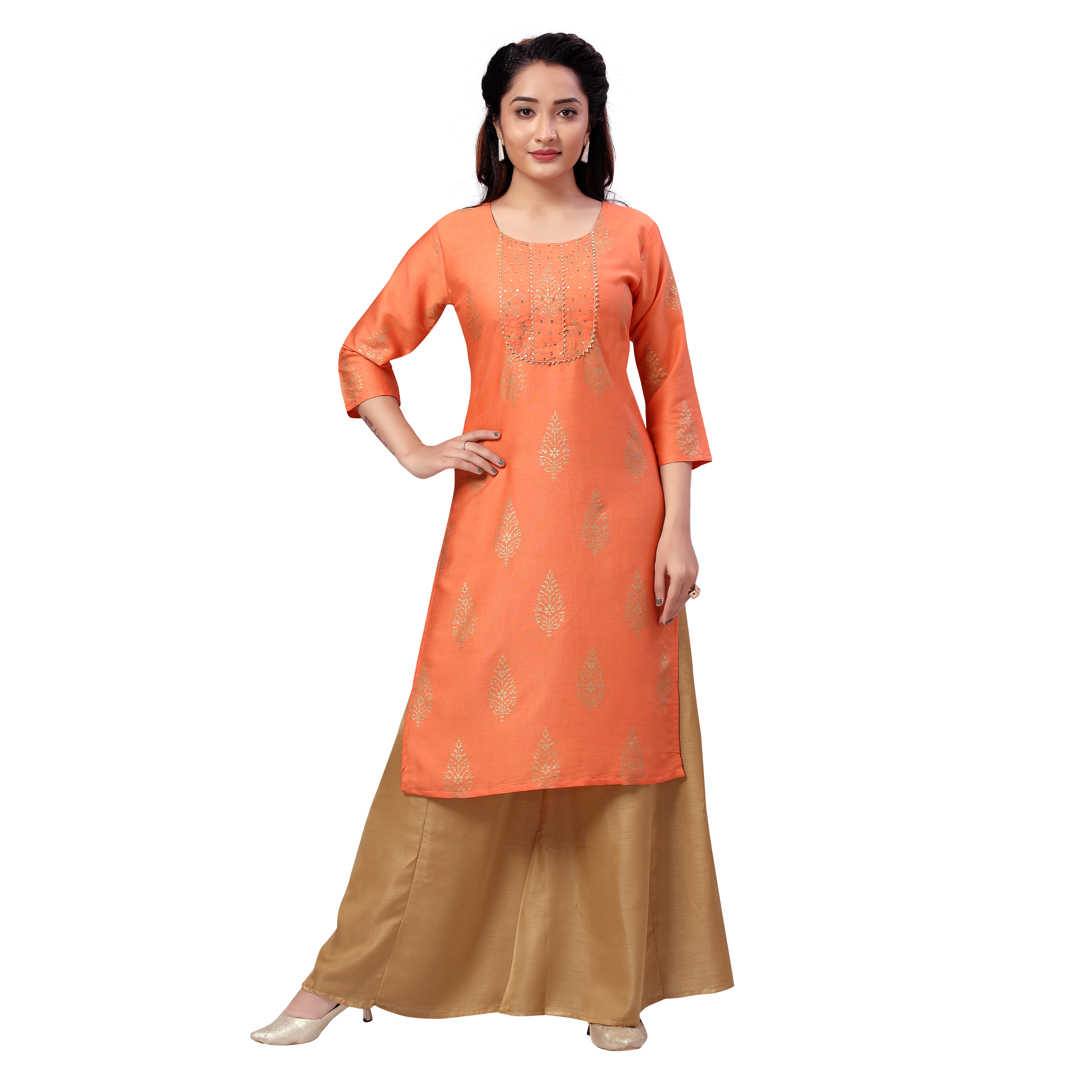 Sonali Women Long Rayon Peach Printed Kurtis  Jippa Top / Indian Ladies Top / Kurtis Wanita Warna Firozi / Plus Sizes Kurtis S to 6XL Q1598
