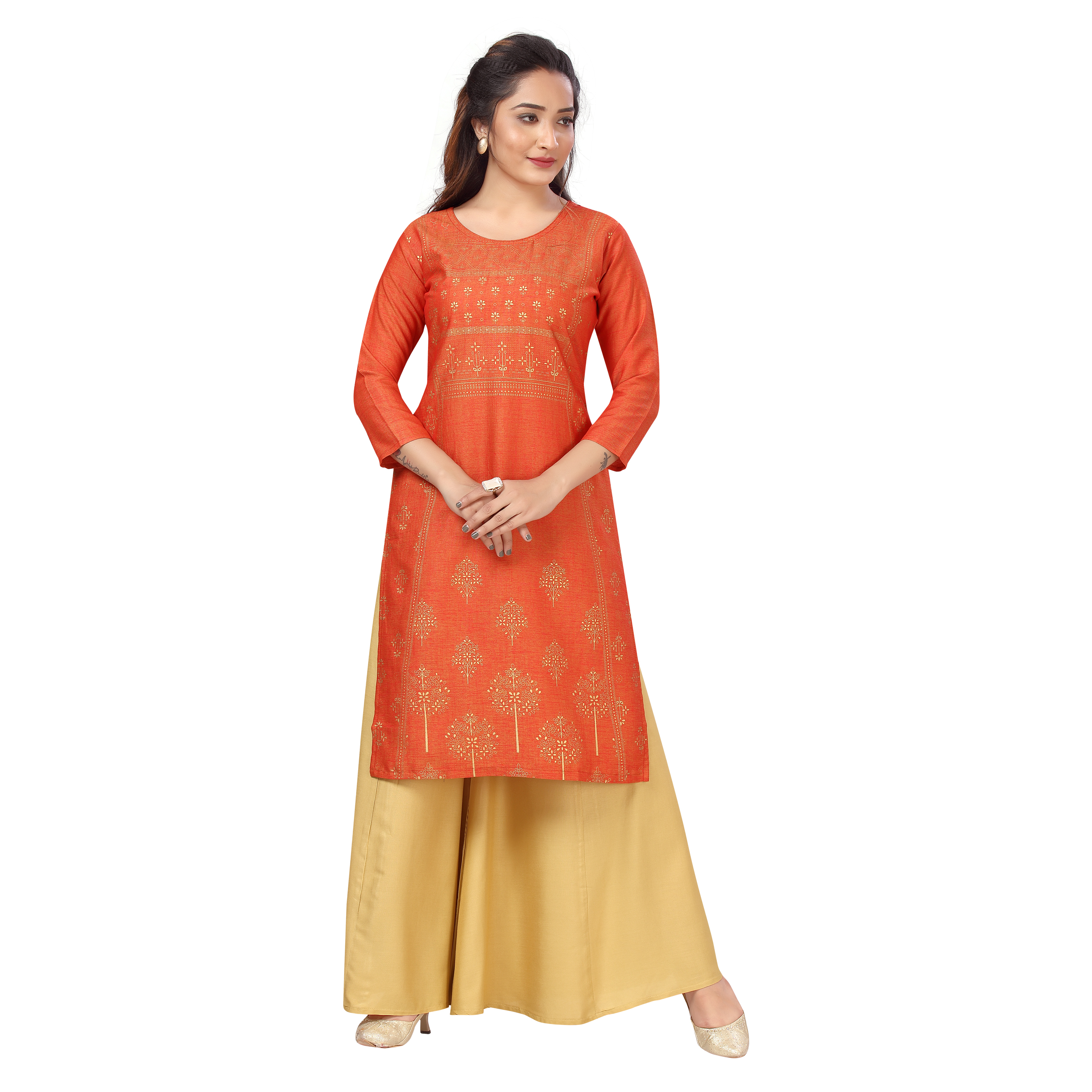 Sonali Women Long Rayon Orange Printed Kurtis  Jippa Top / Indian Ladies Top / Kurtis Wanita Warna Orange  / Plus Sizes Kurtis S to 6XLQ1601