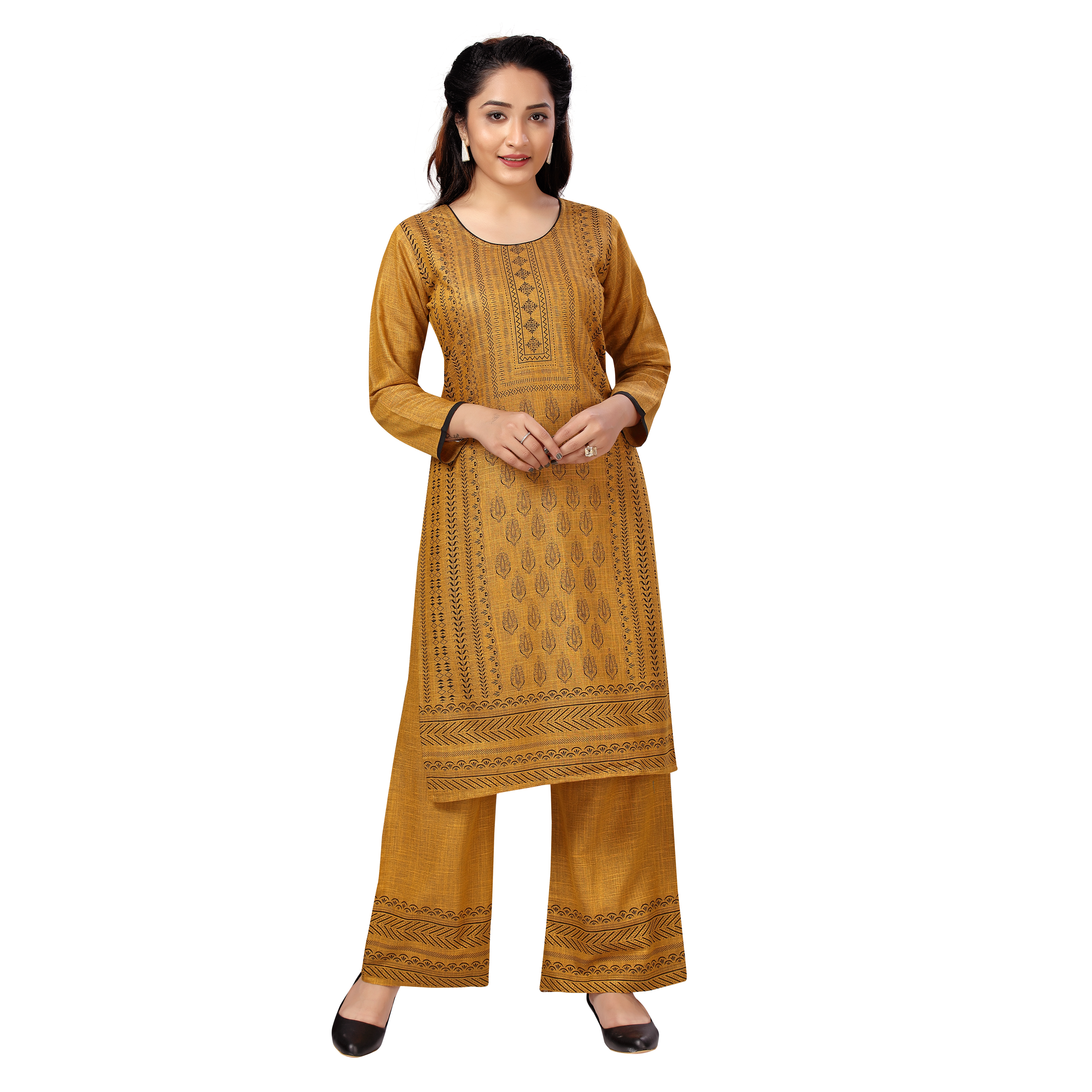 Sonali Women Long Rayon Mustard Printed Kurtis  Jippa Top Set  / Indian Ladies Top / Kurtis Wanita Warna Mustard Set / Plus Sizes Kurtis Set S to 6XL Q1604