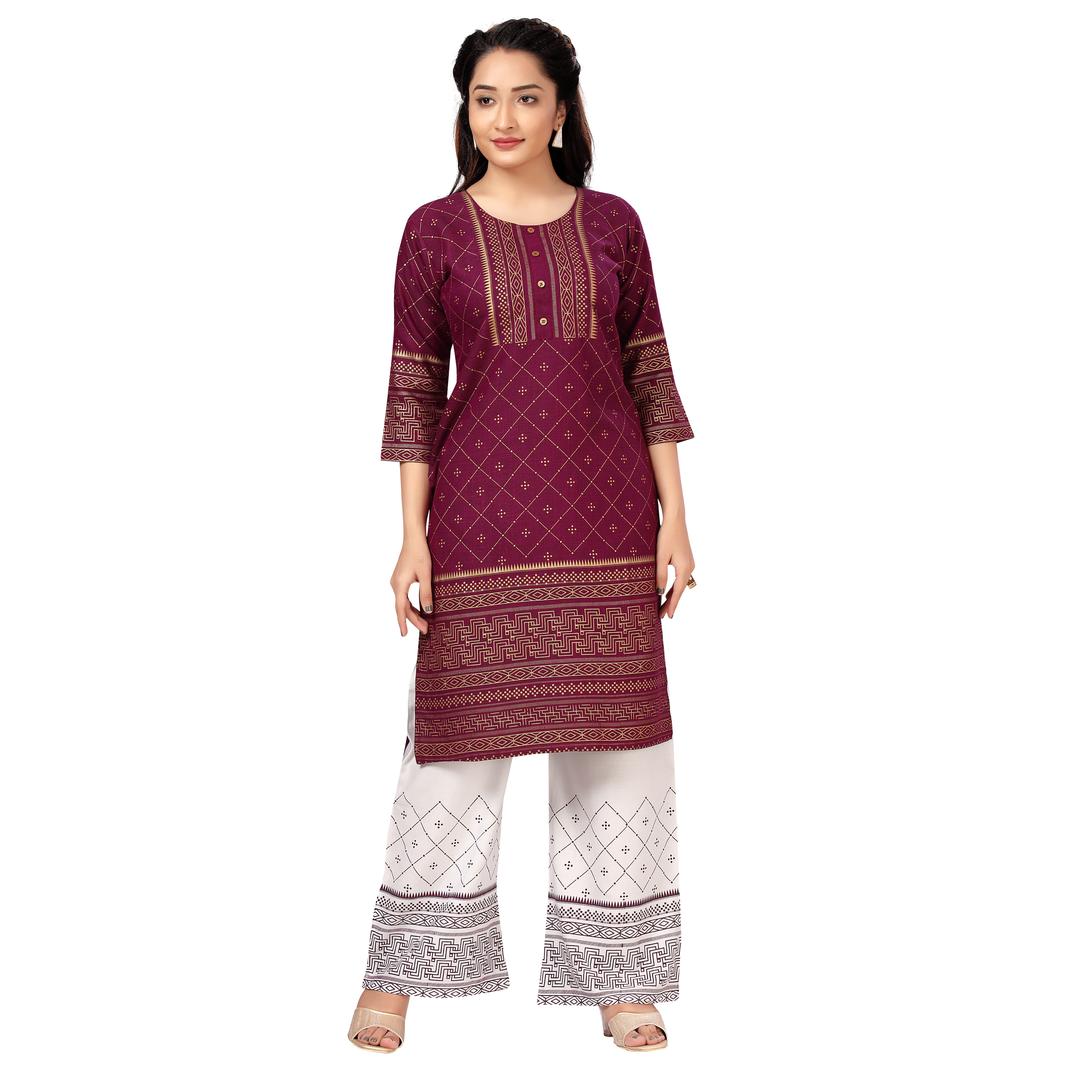 Sonali Women Long Rayon Wine Printed Kurtis  Jippa Top Set  / Indian Ladies Top / Kurtis Wanita Warna Dark Purple Set / Plus Sizes Kurtis Suit S TO 5XL Q1610