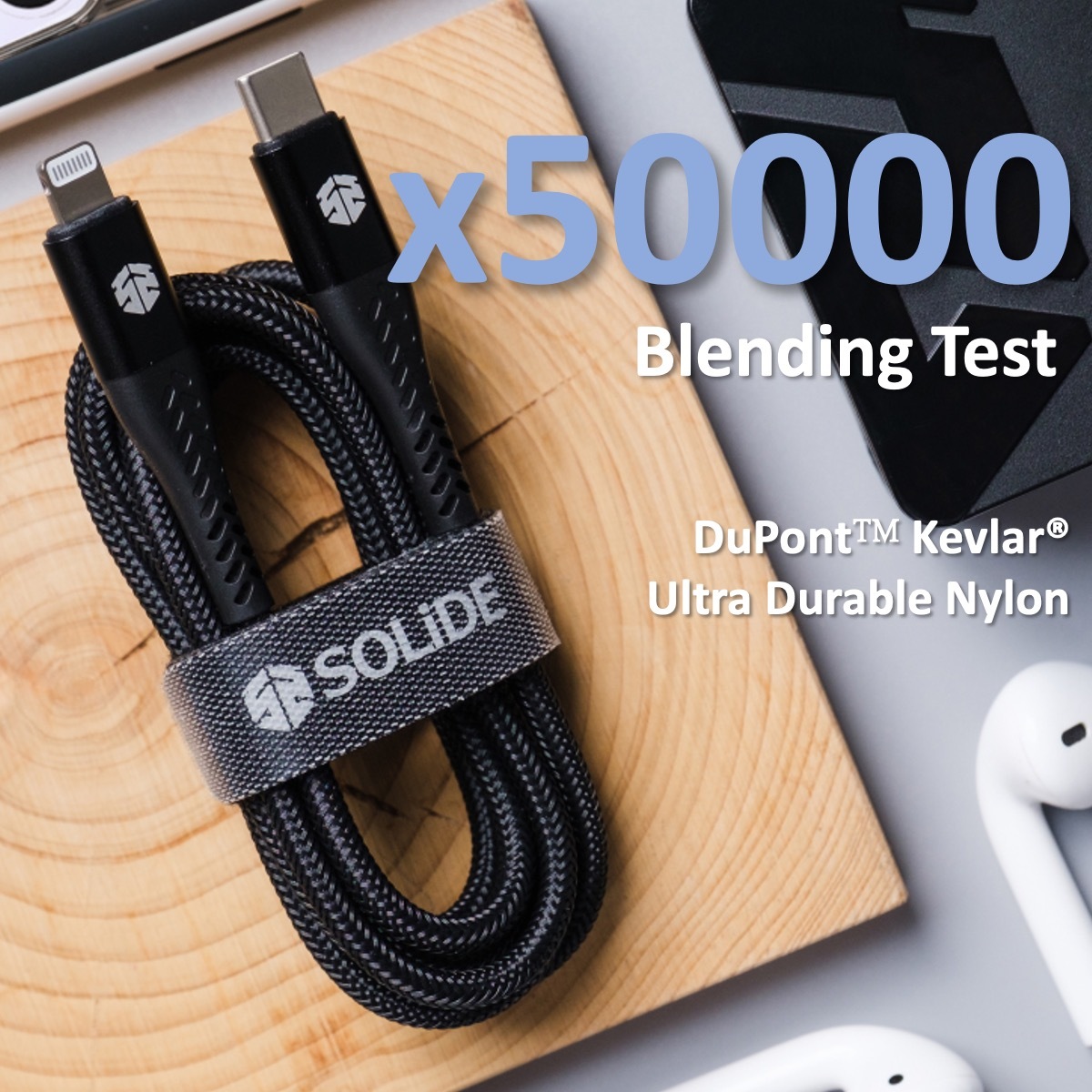 SOLiDE Lightning MFI 耐用充電線 Type C (130cm)