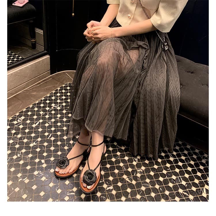 立體山茶花涼鞋 (黑/白/奶茶)(35-40)