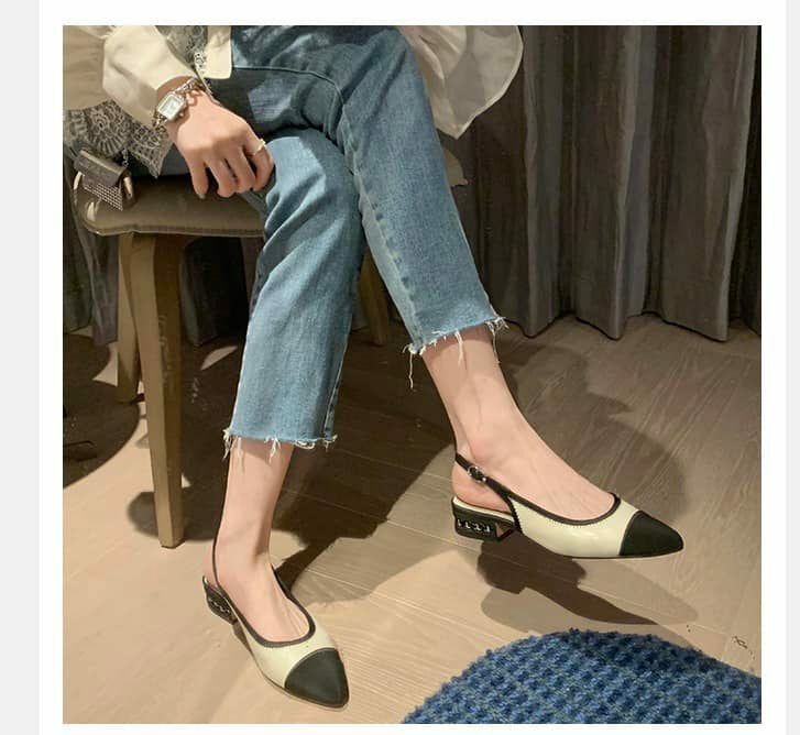 小香鏈條粗平跟 拼色休閒鞋 (黑杏/ 黑白/ 格紋) 35-40