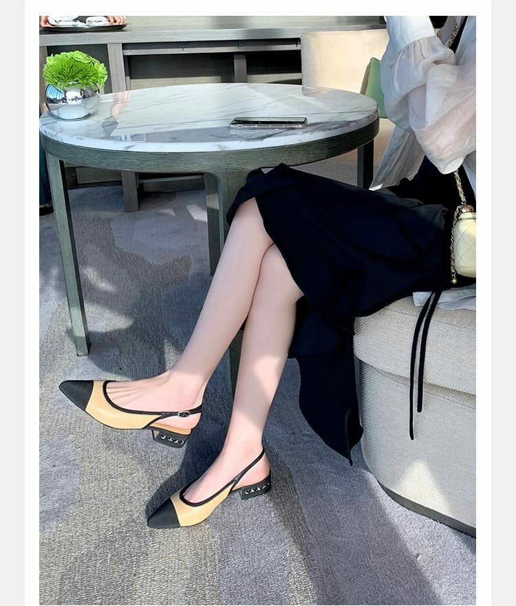 小香鏈條粗平跟 拼色休閒鞋 (黑杏/ 黑白/ 格紋) 35-40