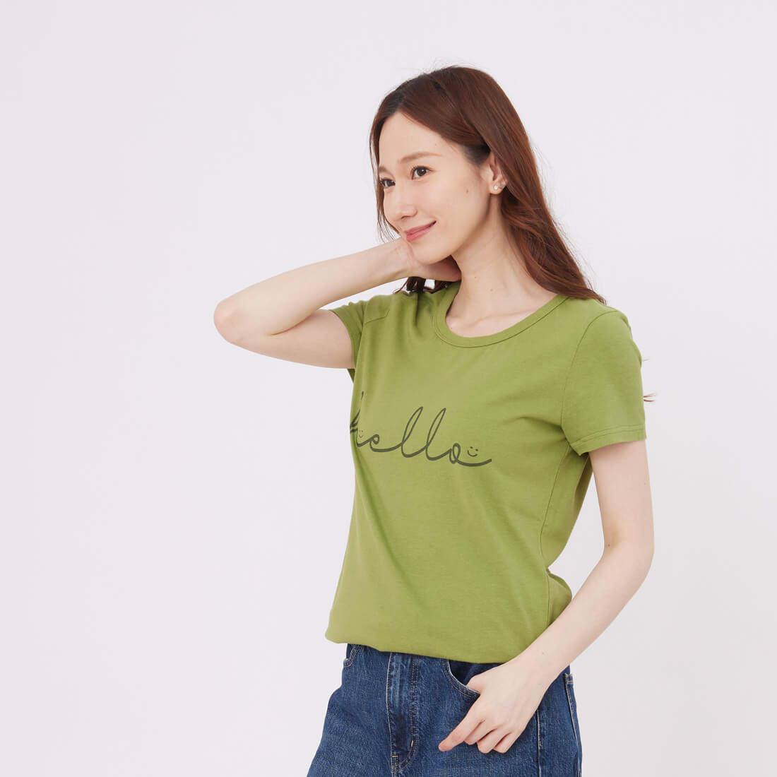 Hello 短袖 蜜桃棉 女T 芥末綠