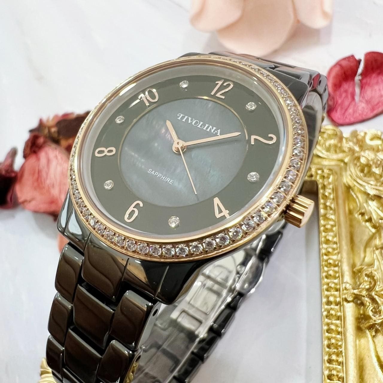 【TIVOLINA 小紅帽】晶鑽珍珠母貝陶瓷腕錶 LAT3717-KS 33mm  現代鐘錶