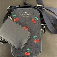 [S] KATE SPADE K6158 CROSSBODY BAG ROSIE CHERRY EMBROIDERED DENIM, BLUE MULTI, 196021021954 (SKS135)