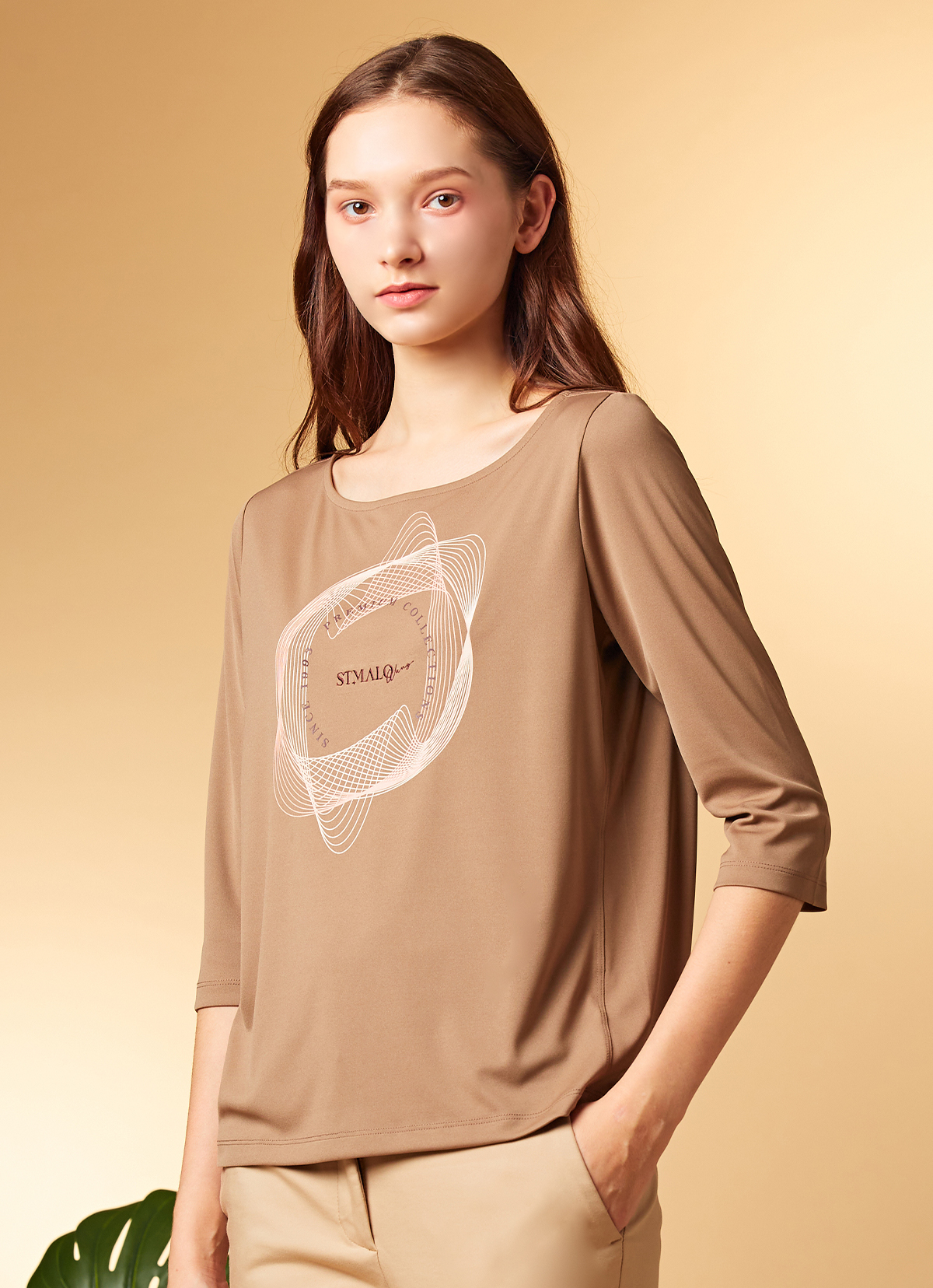 海洋空調SEAWOOL絲光沁心精品女上衣-2214WT-摩卡棕