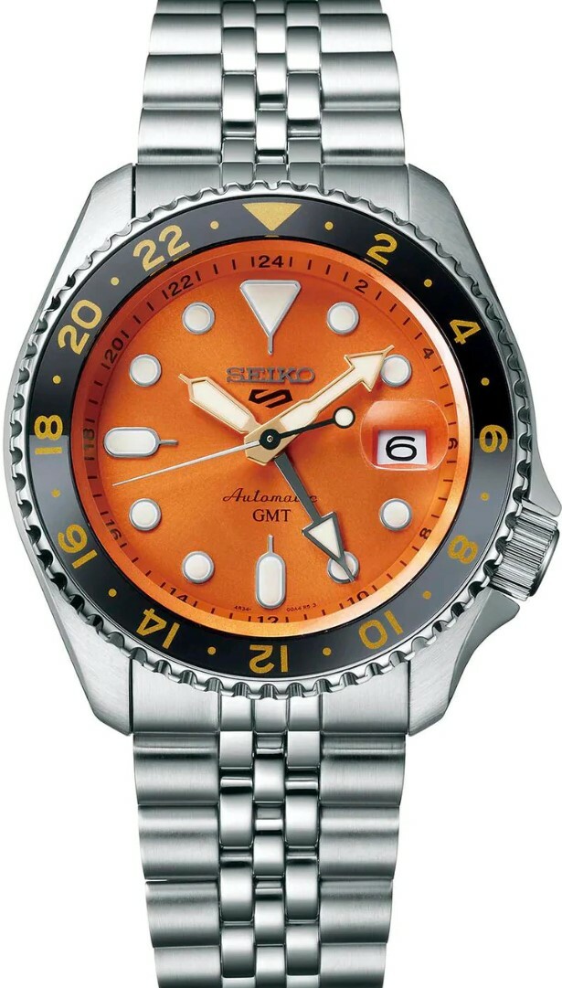 萬年鐘錶 - SEIKO  5 Sports    GMT雙時區指針機械水鬼男錶-橘   SSK005K1 / 4R34-00A0U   錶徑42.5MM