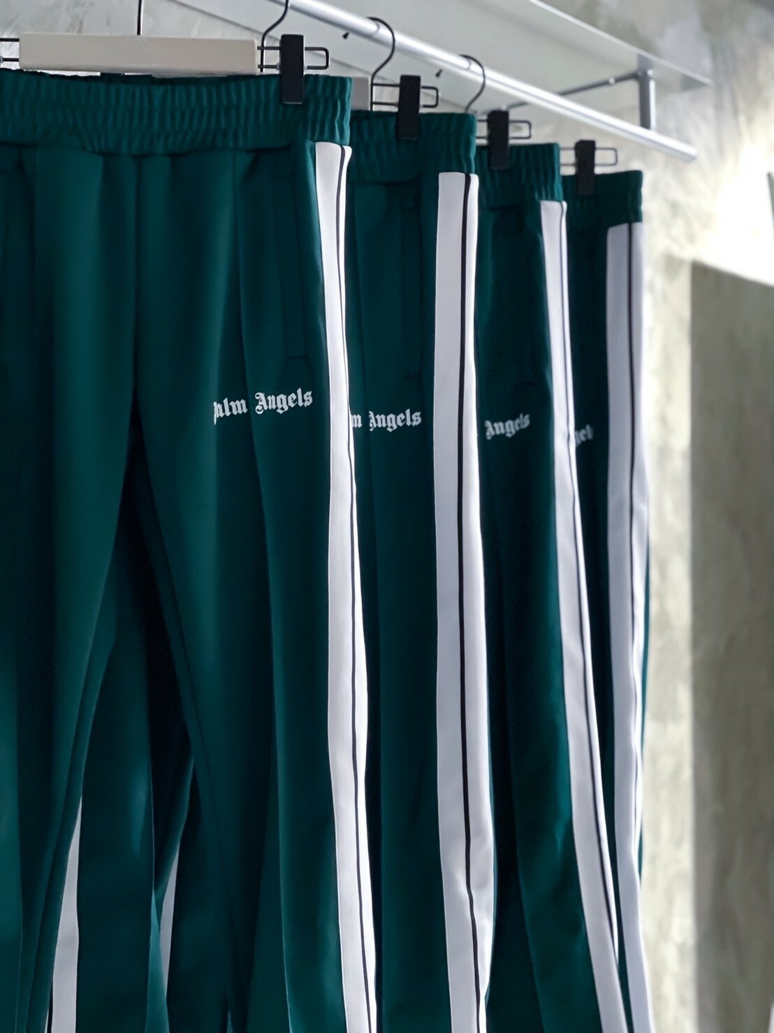 現貨五折 Palm Angels 高級綠 字體Logo拉鍊運動長褲