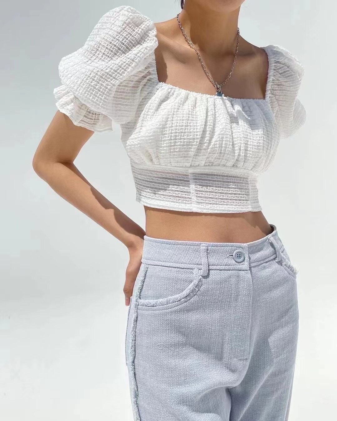 JUNT2277 公主袖暗間crop top