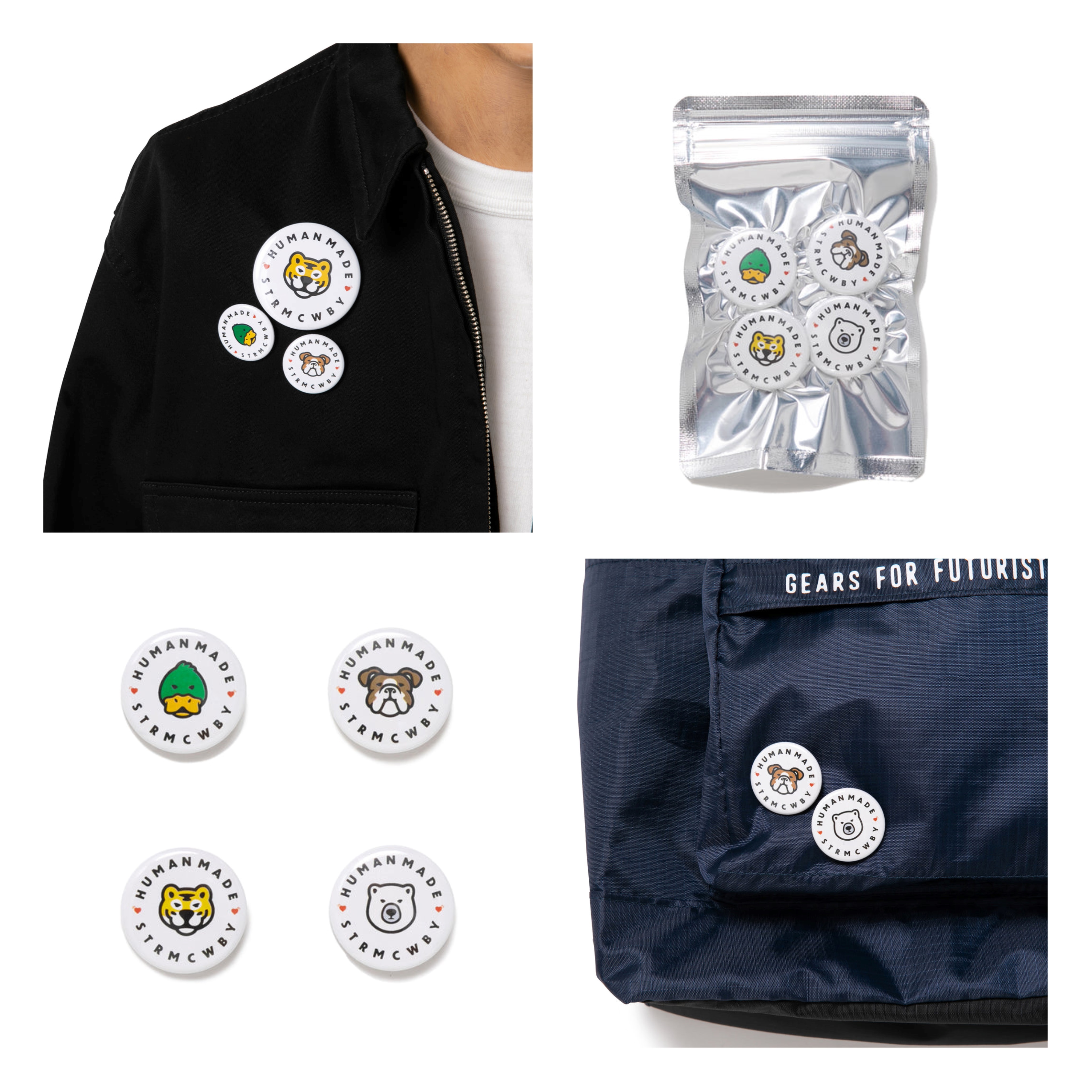 HUMAN MADE ANIMAL BADGE 4P SET 小 / 大別針 胸針 動物 狗 鴨子 北極熊 老虎 現貨