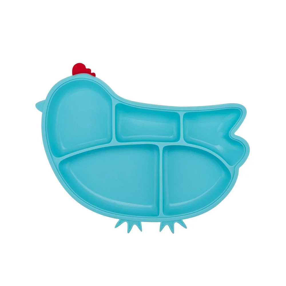 美國 innobaby 歡樂小雞矽膠防滑餐盤-水藍