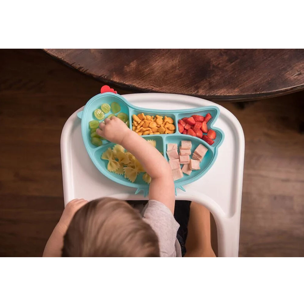 美國 innobaby 歡樂小雞矽膠防滑餐盤-水藍