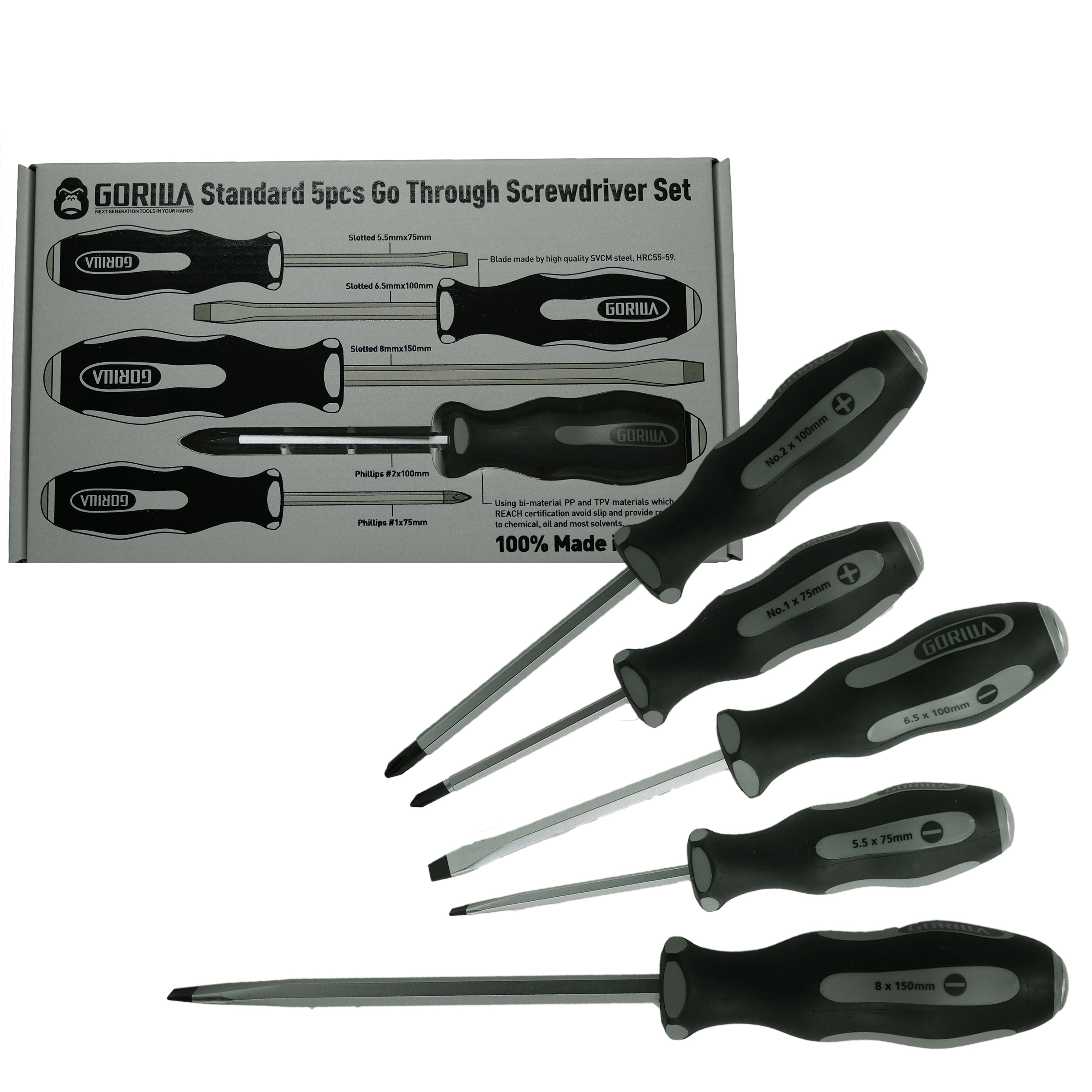 【Gorilla 】5pcs超防震貫通螺絲起子組