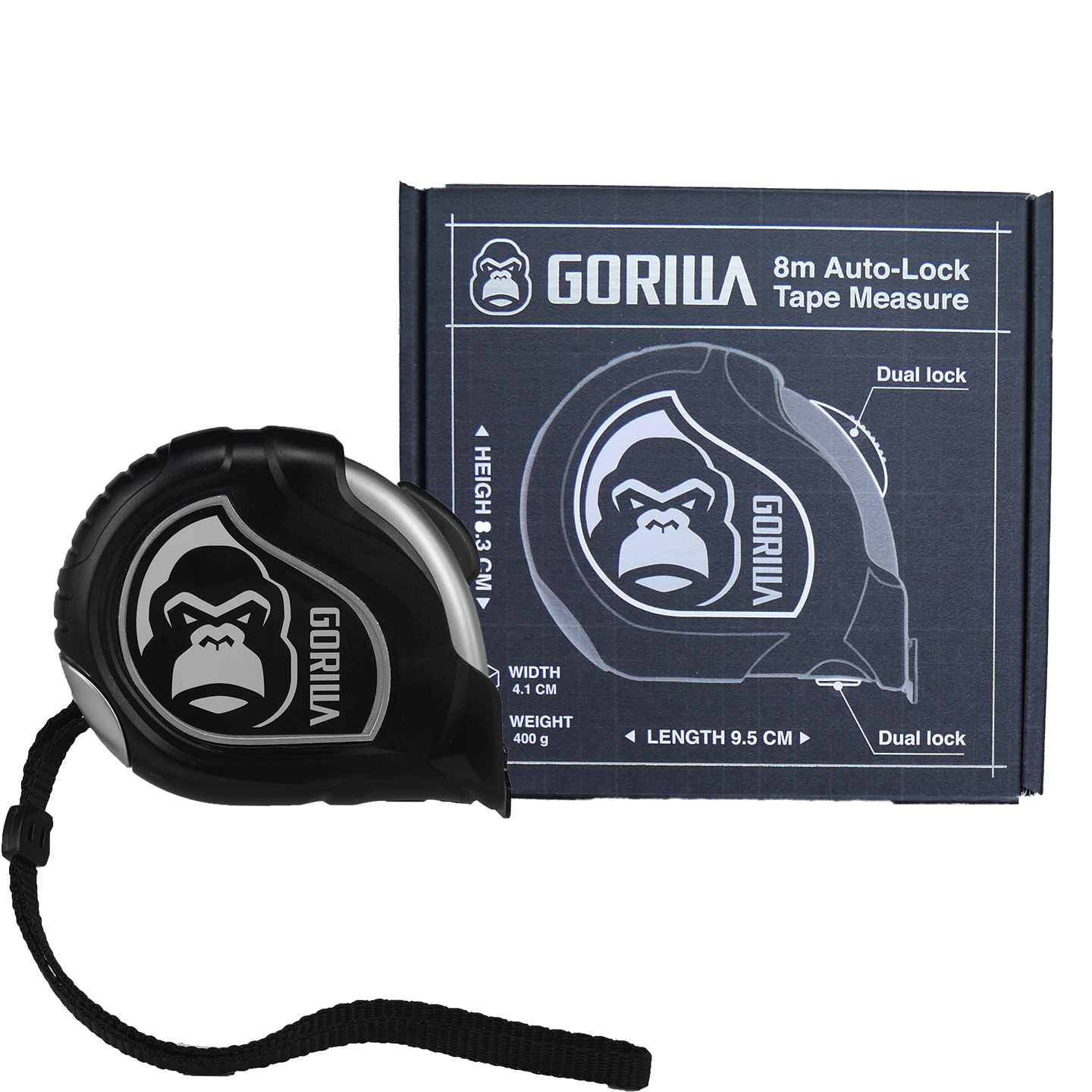 【惜物良品】【Gorilla】雙面自動煞車8M25mm銀灰文公尺捲尺