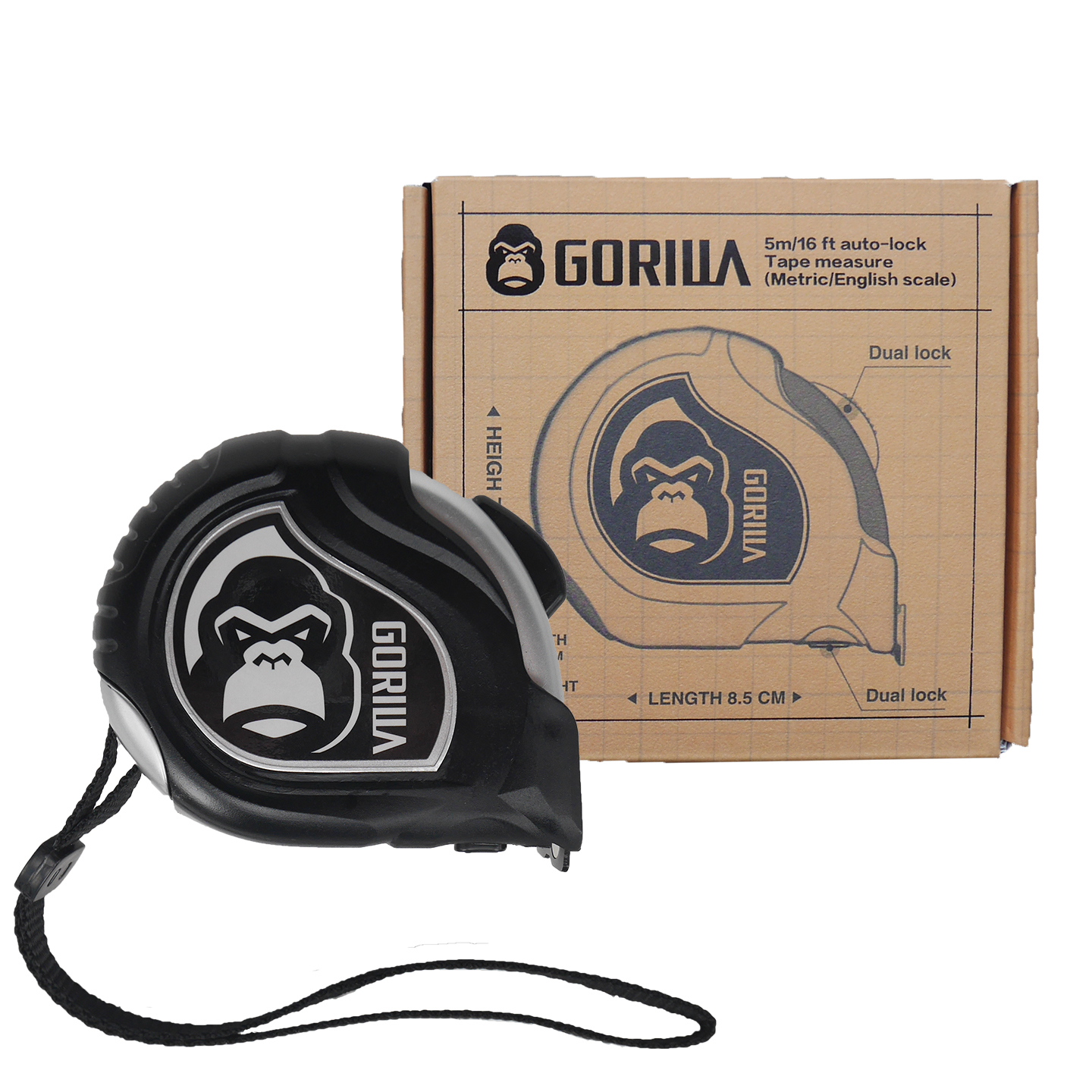 【Gorilla】雙面自動煞車5M19mm銀灰公英制捲尺