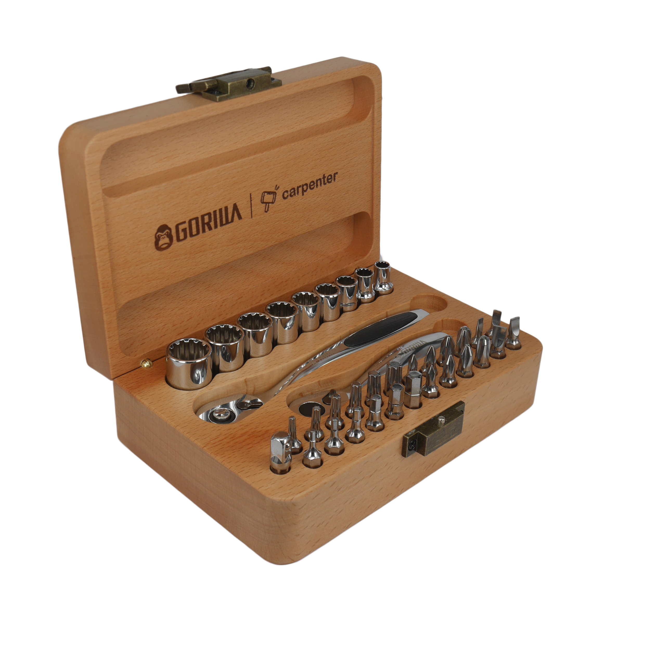 【Gorilla】2分超省力雙棘輪扳手36in1套筒起子木盒組