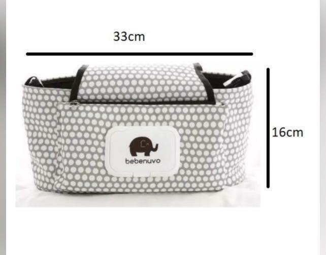 Bebenuvo 嬰兒車掛袋 灰底波點