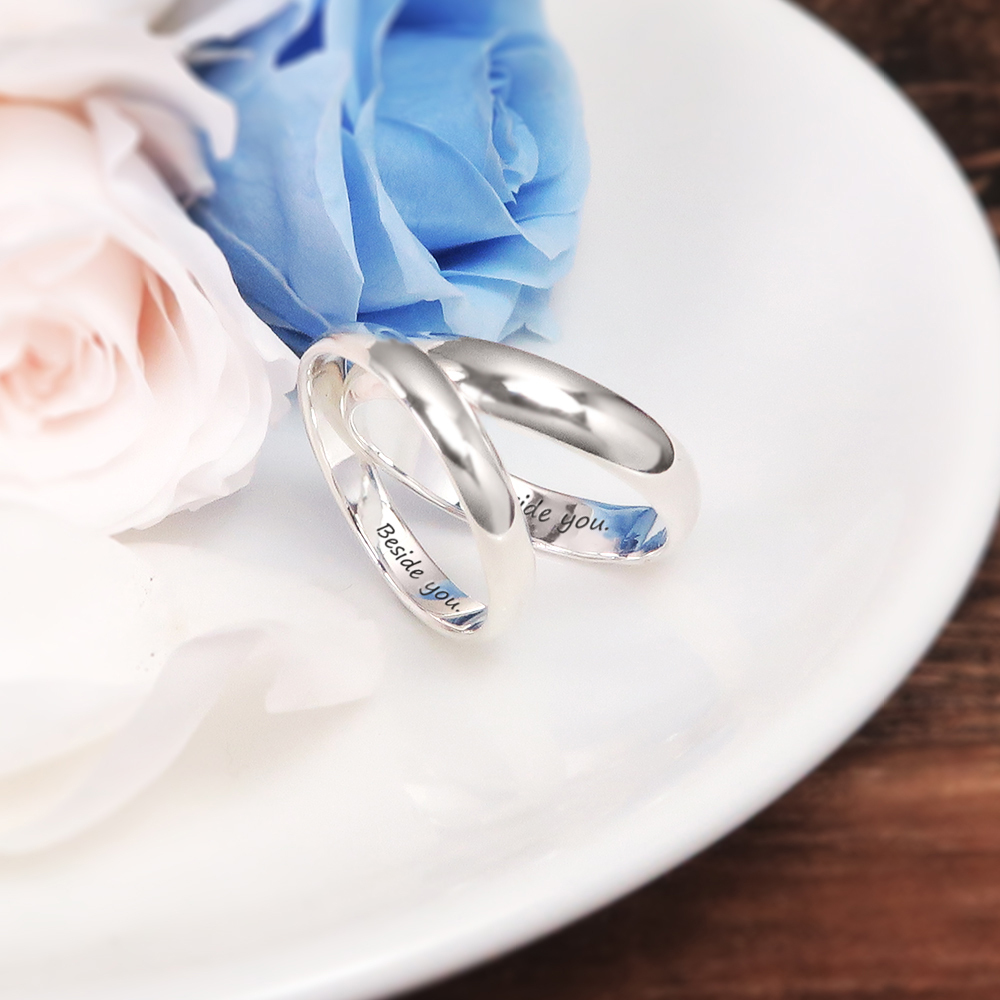 圓弧銀戒 對戒組 【窄版+中版】 925純銀戒指 情侶對戒 刻字訂製