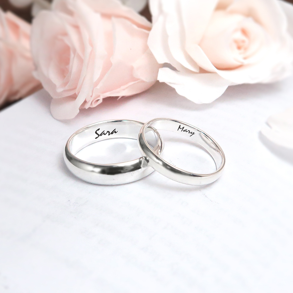 圓弧銀戒 對戒組 【窄版+中版】 925純銀戒指 情侶對戒 刻字訂製