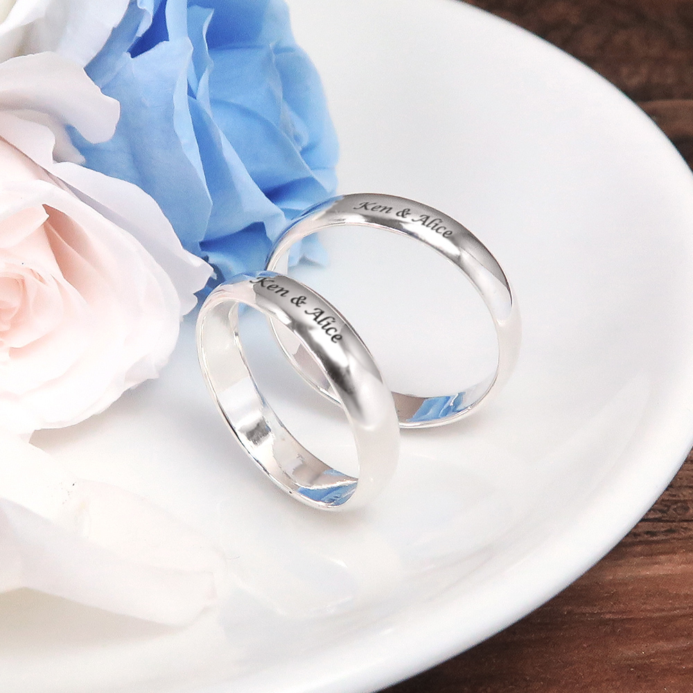 圓弧銀戒 對戒組 【中版+中版】 925純銀戒指 情侶對戒 刻字訂製