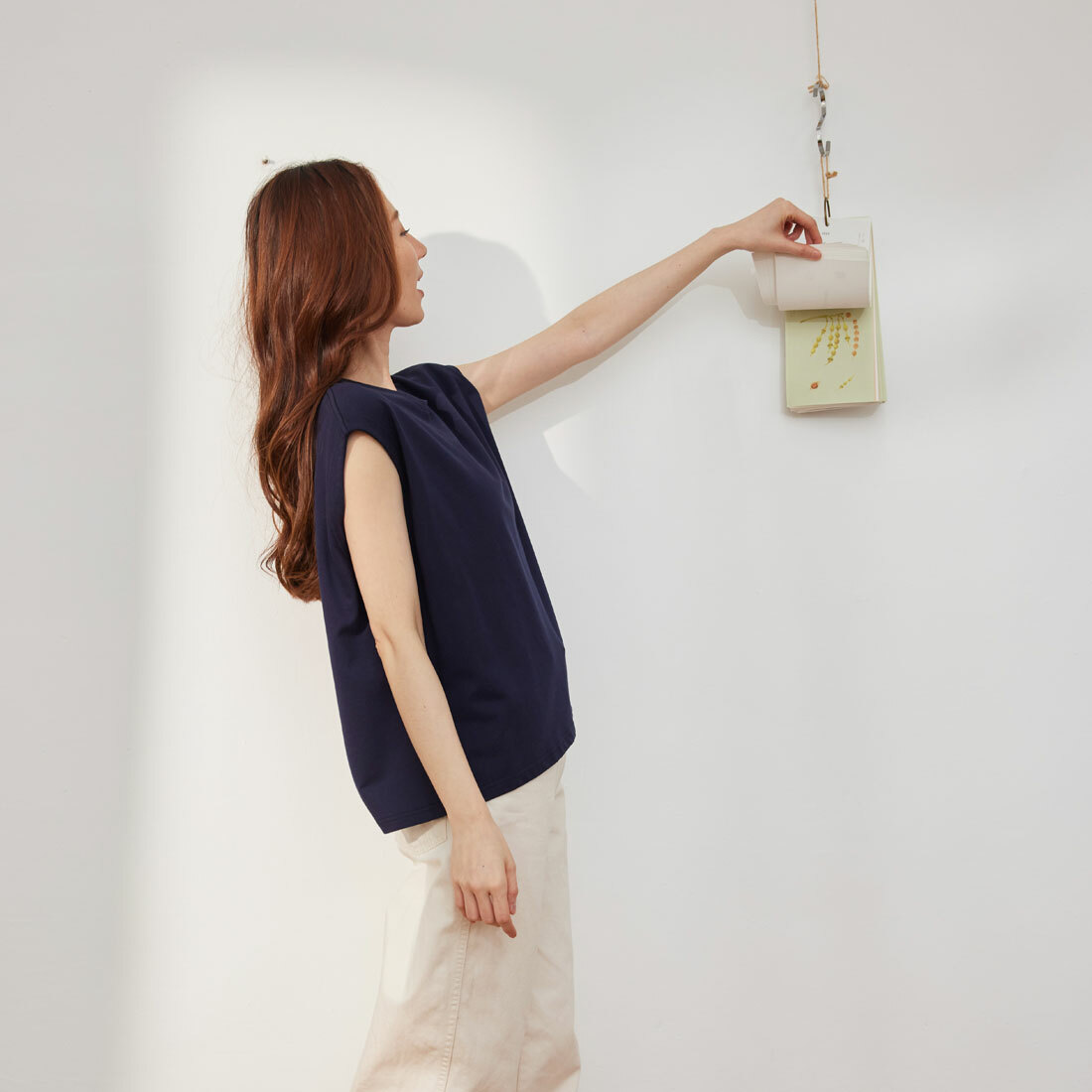 法國小毛圈落肩短T上衣/深藍