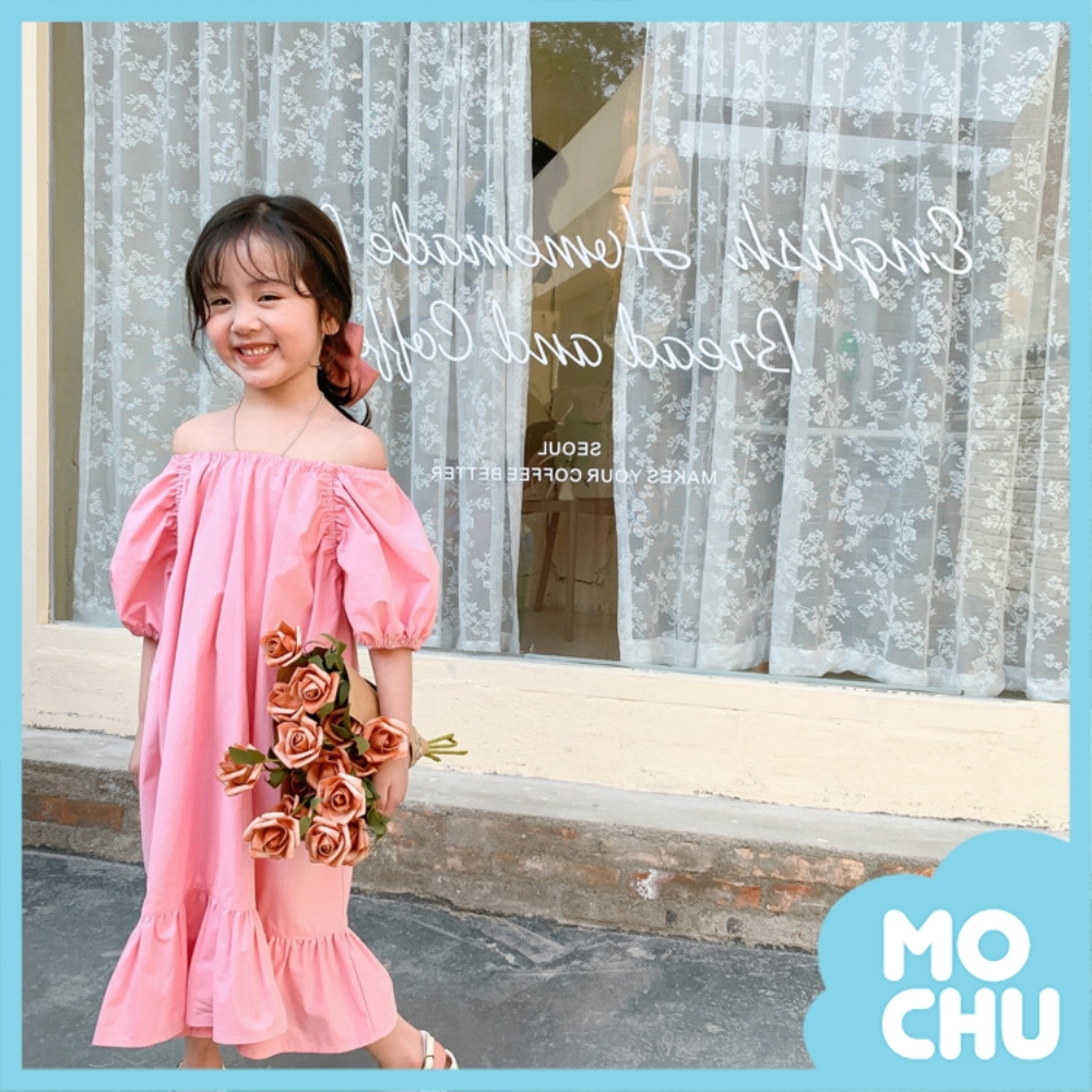 一字肩泡泡袖連衣裙(兩色)