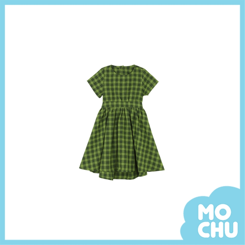 格子青草綠露腰公主裙