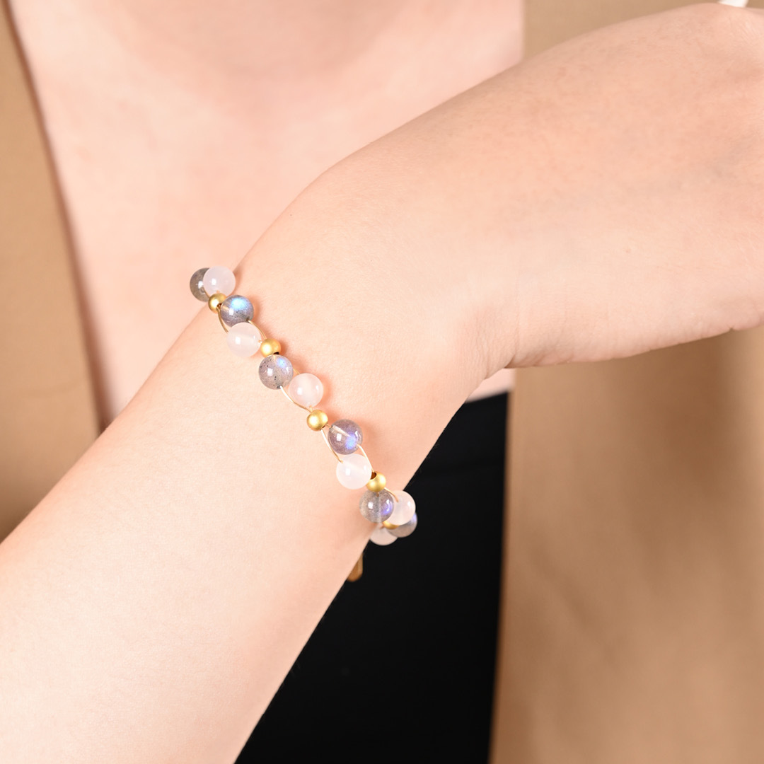 水晶手鍊【逐夢-相信自我】月光石白瑪瑙手鍊