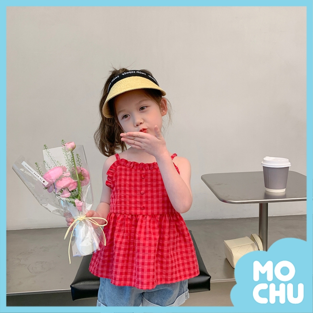 露背格子吊帶衫