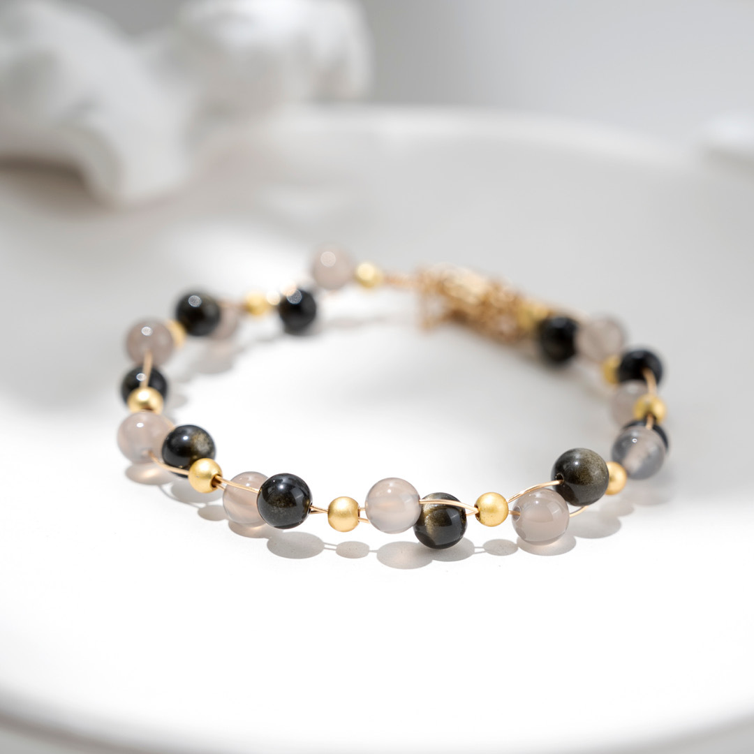 水晶手鍊【逐夢-正向心態】金曜石灰瑪瑙手鍊