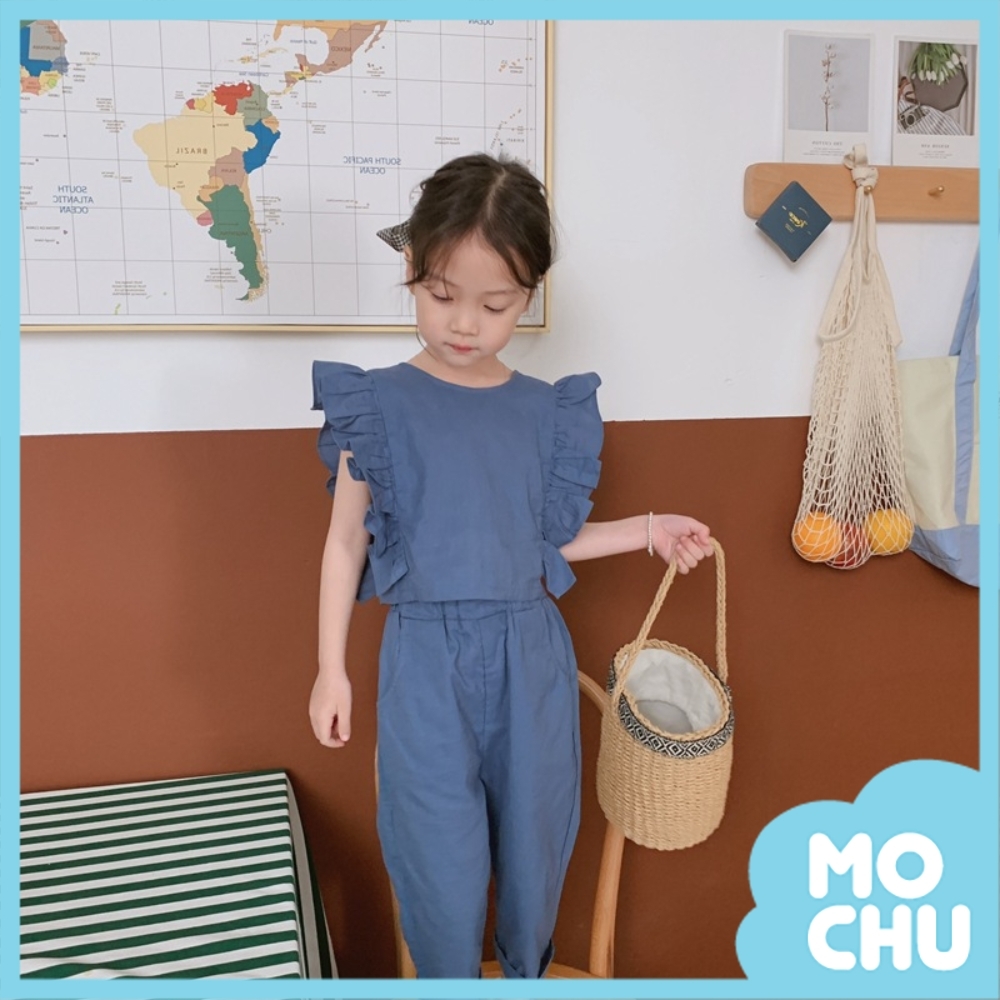 棉麻荷葉邊上衣+九分褲套裝