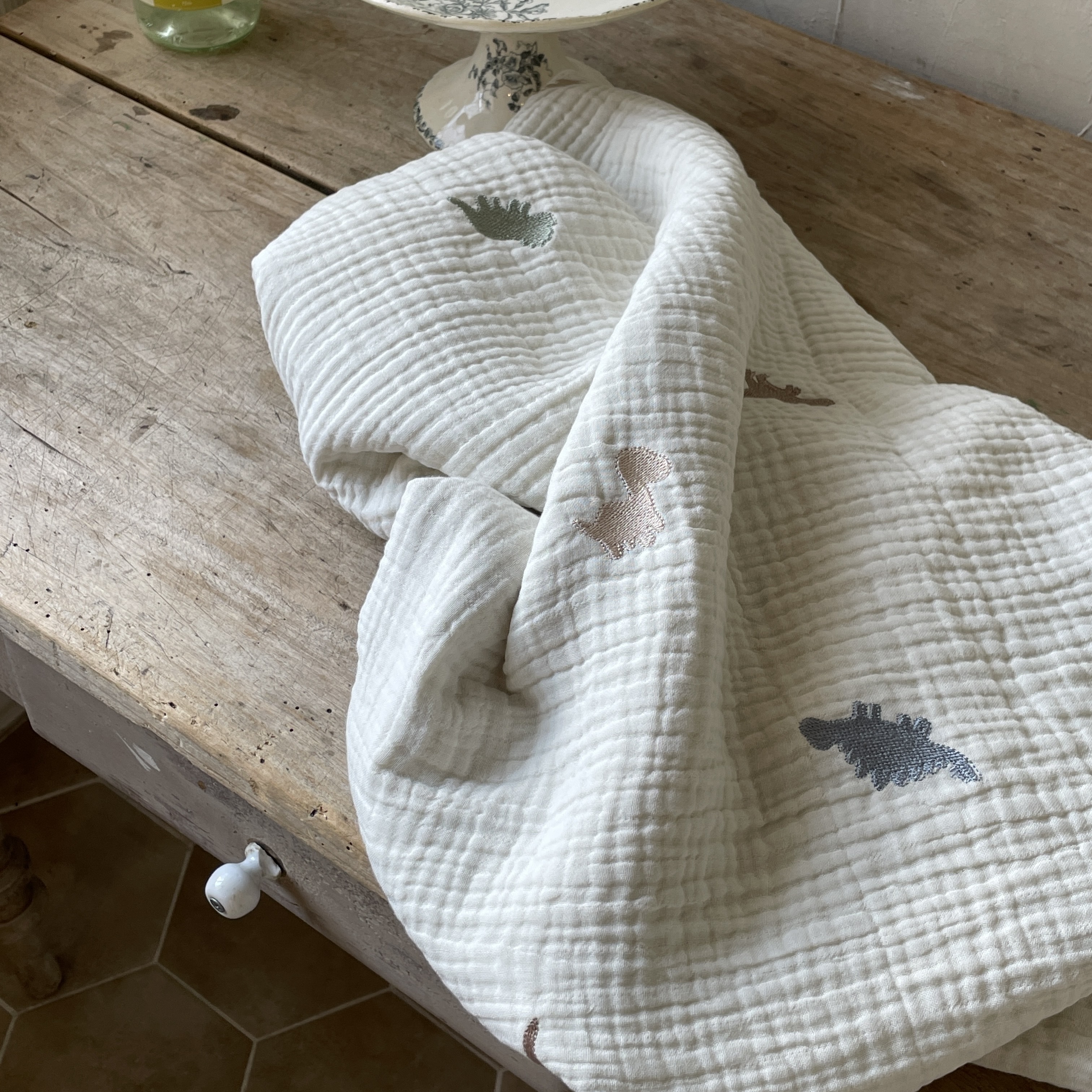 6層紗刺繡被/恐龍