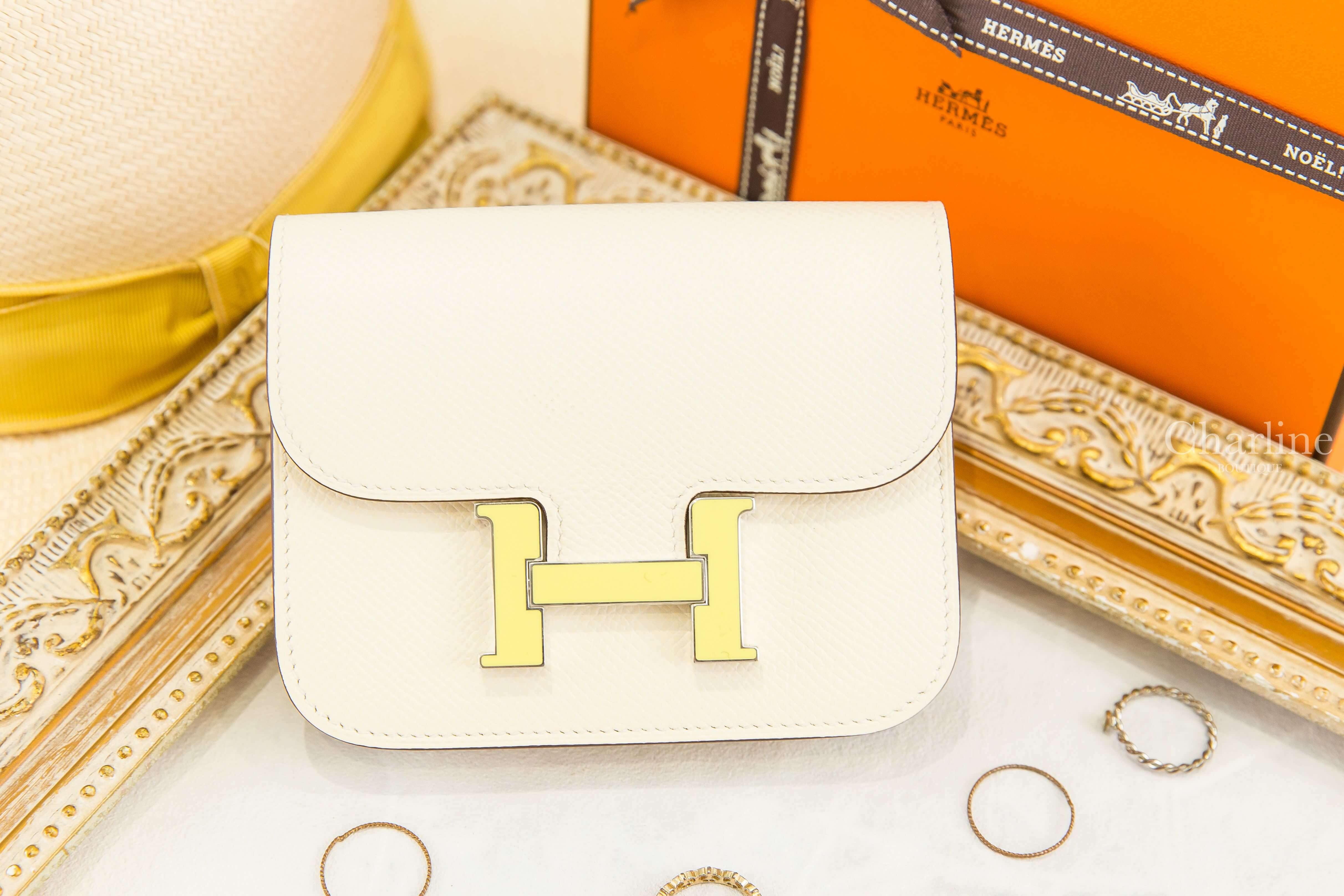 Hermès Constance Slim Wallet I2 Nata / 9R Lime Epsom 奶油白萊姆黃琺瑯釦短夾
