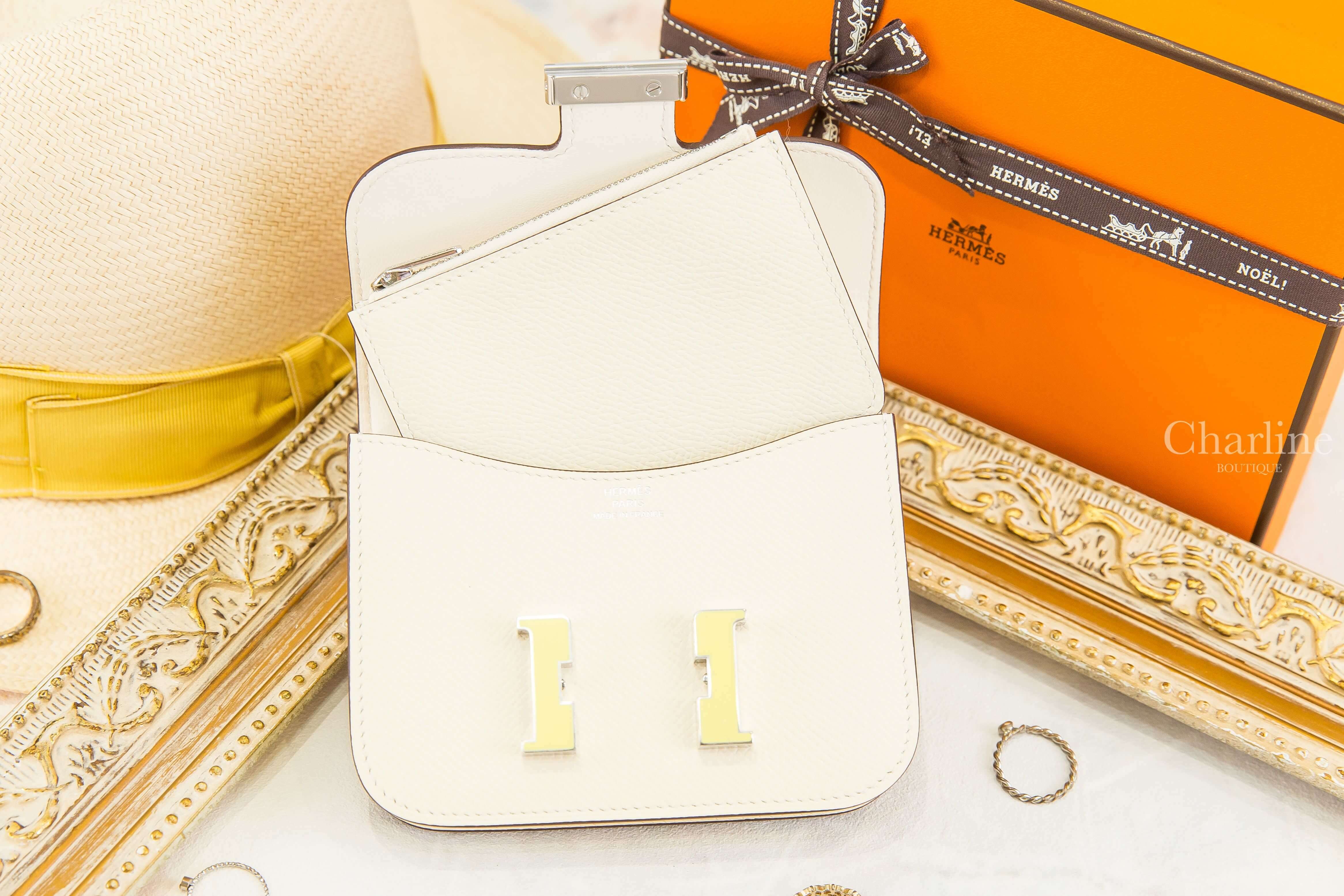 Hermès Constance Slim Wallet I2 Nata / 9R Lime Epsom 奶油白萊姆黃琺瑯釦短夾-Charline Boutique 精品代購