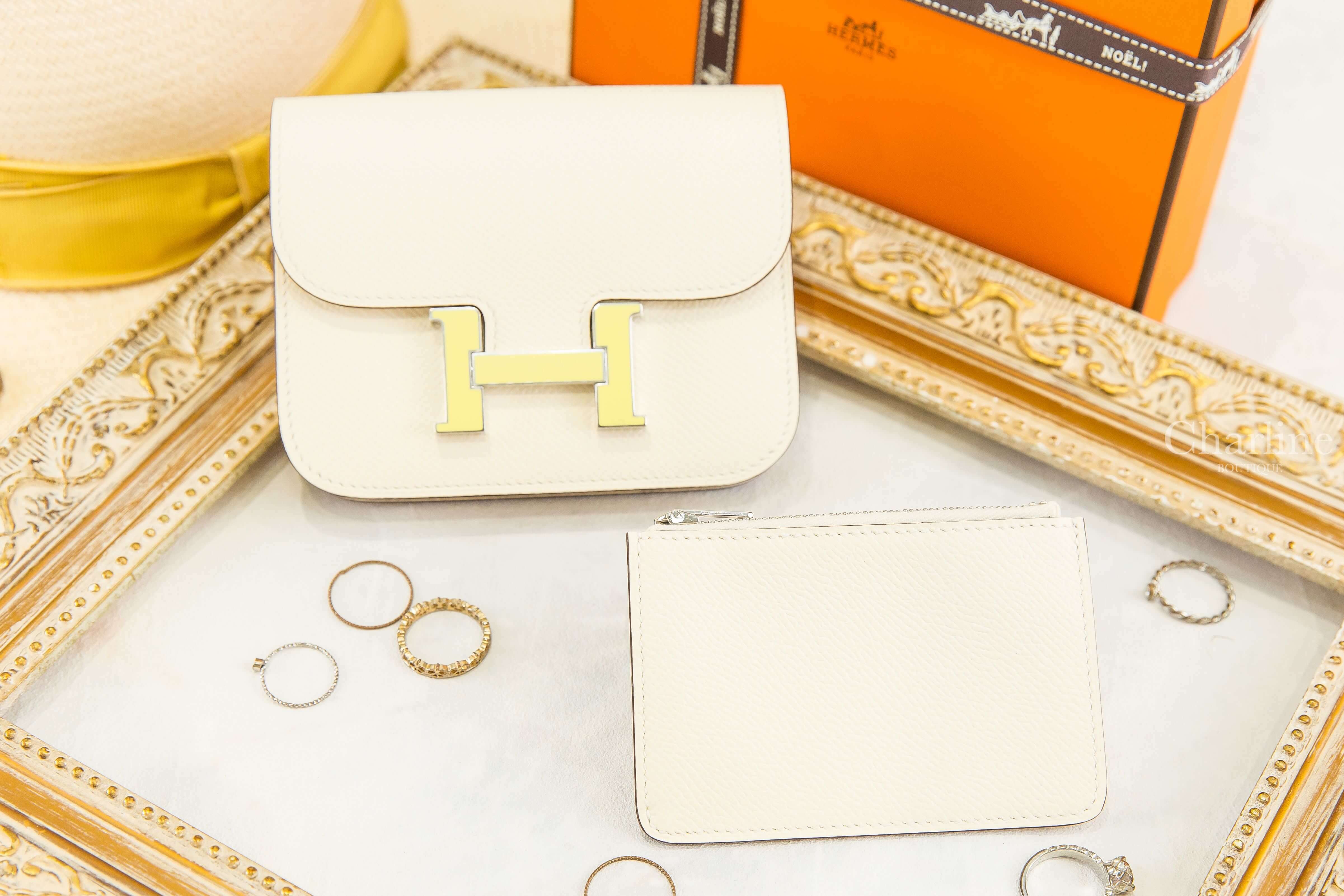 Hermès Constance Slim Wallet I2 Nata / 9R Lime Epsom 奶油白萊姆黃琺瑯釦短夾-Charline Boutique 精品代購