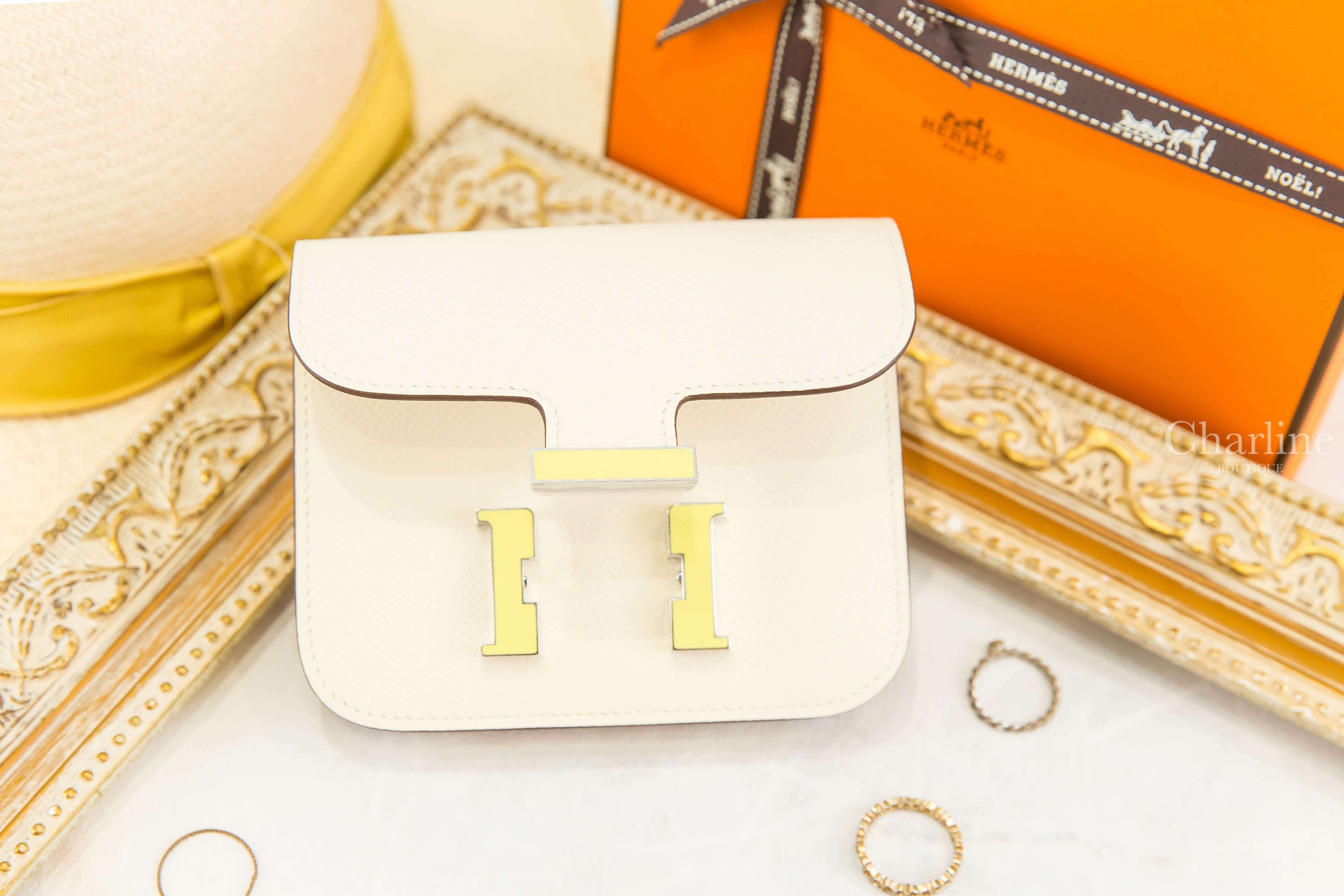 Hermès Constance Slim Wallet I2 Nata / 9R Lime Epsom 奶油白萊姆黃琺瑯釦短夾-Charline Boutique 精品代購