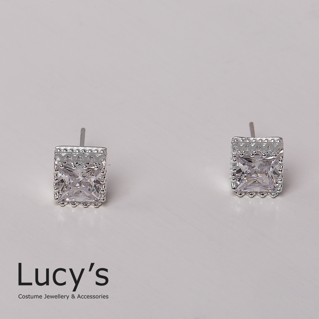 925純銀 方形鋯石 耳環 (二色) (26098/100957)