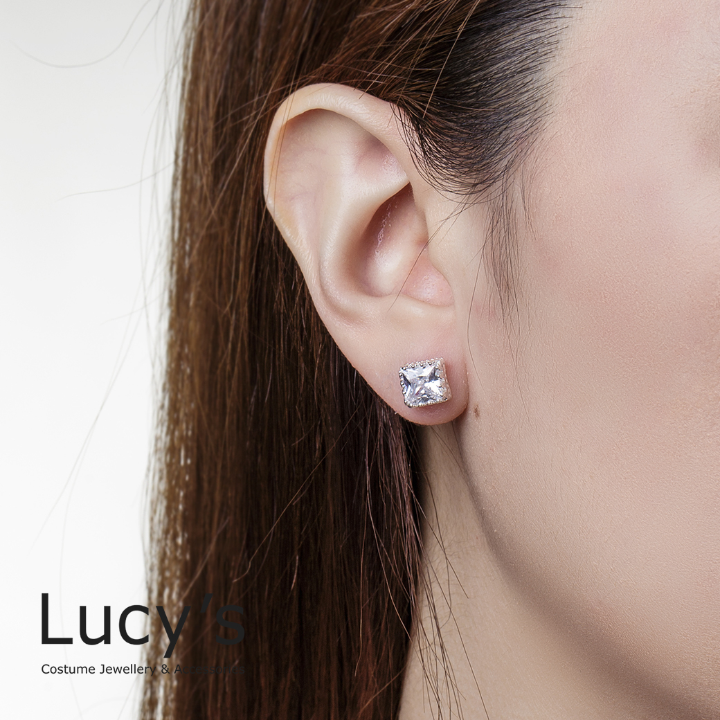Lucy's-925純銀方形鋯石耳環(二色) (26098/100957) Lucy's-925純銀方形鋯石耳環(二色) (26098/100957)