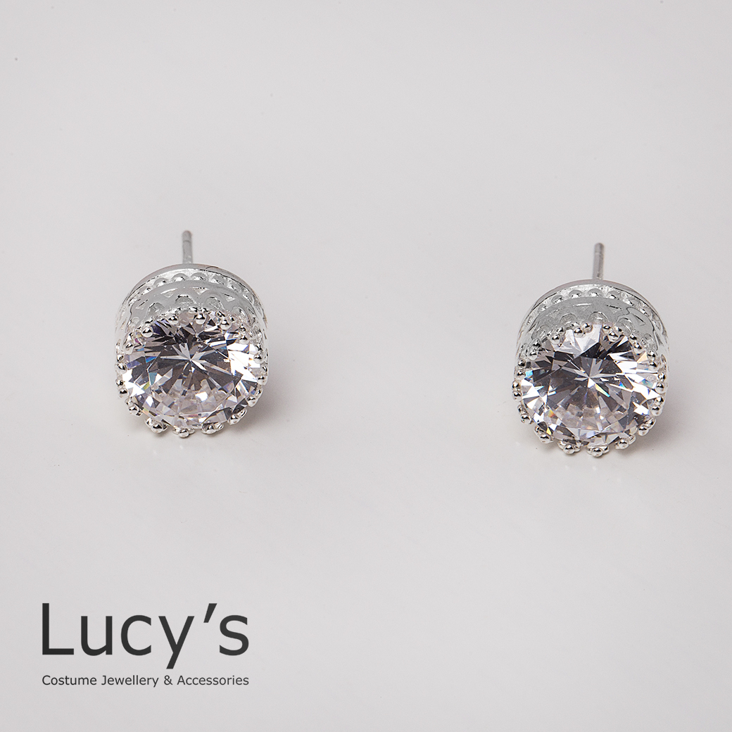 925純銀 圓形鋯石 耳環 (二色) (42089/100955)