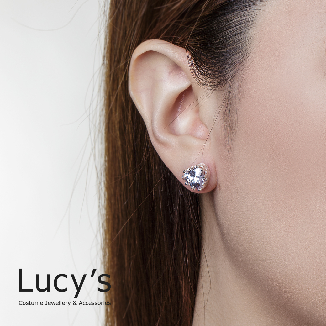 925純銀 愛心鋯石 耳環 (二色) (31732/100956)